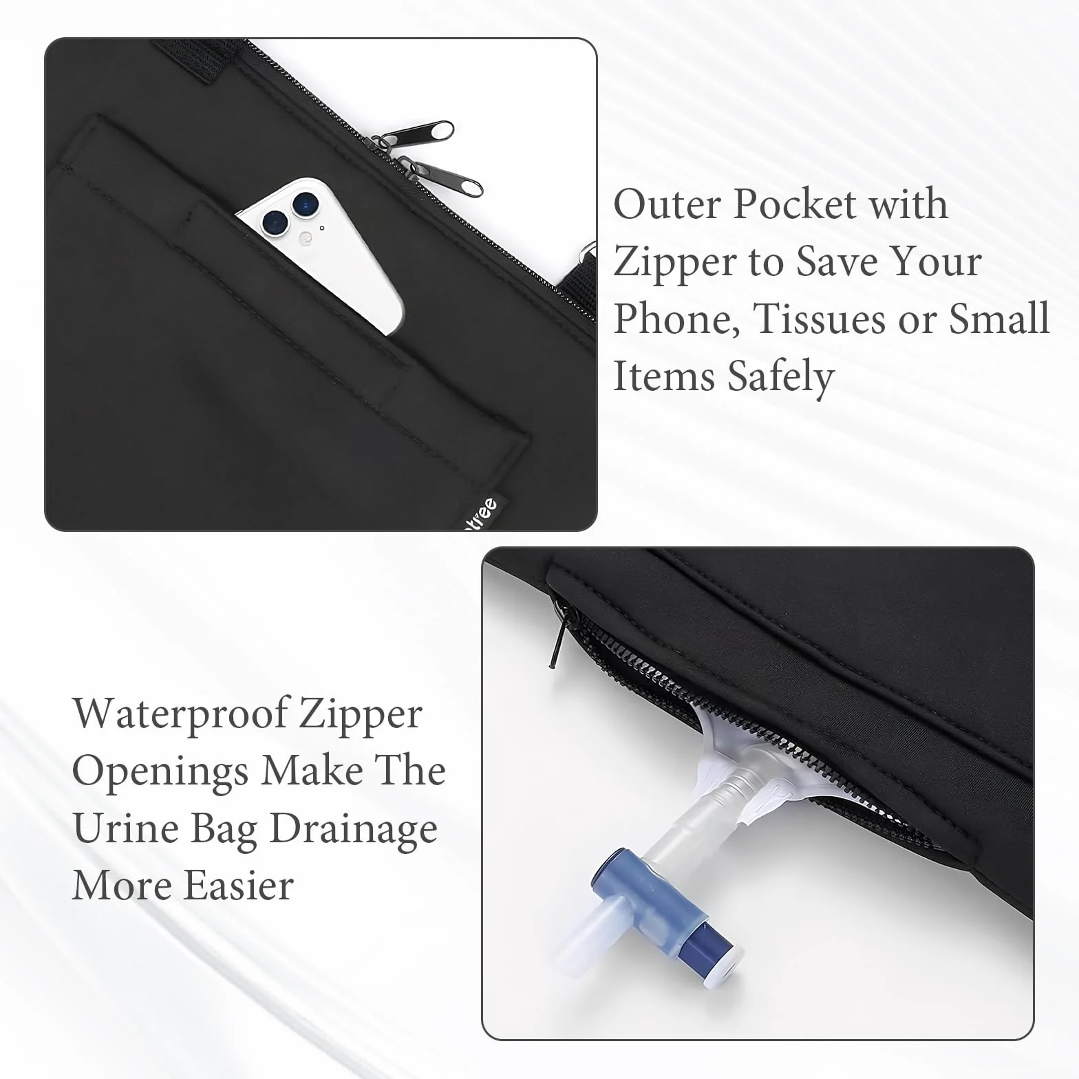 Portador Bolsa Sonda 2000ml con Cubierta Discreta para Tubo de Catéter, Correa Ajustable, Negro