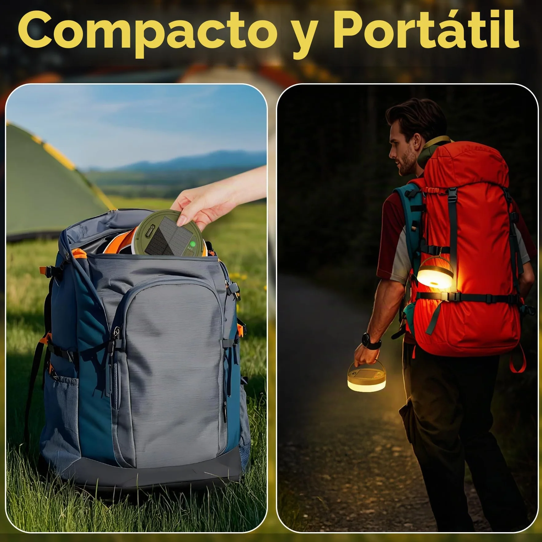 Retráctil Cadena de Luces para Camping 10M, 3 en 1 Impermeable Solar USB 8 Modos Iluminación
