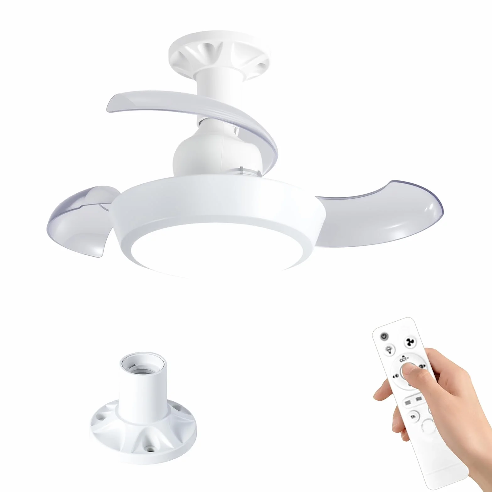 IERAKOR Ventilador de Techo con Luz E27 42CM Lámpara LED Silencioso 33W Regulable 3 Velocidades Aspas Ocultas