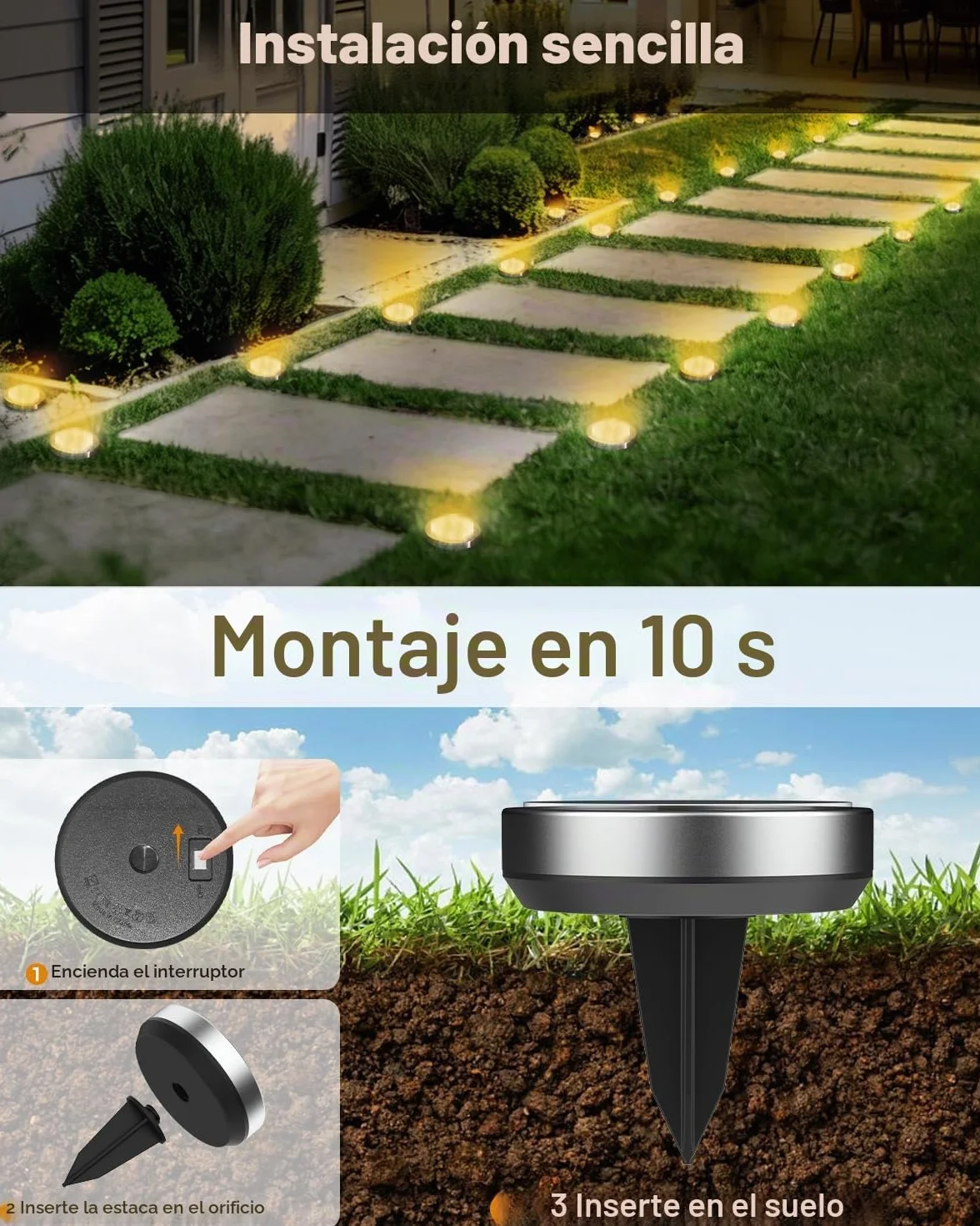 Luces Solares LED Exterior Jardin Suelo 8 Paquetes IP65 Impermeable Blanco Cálido