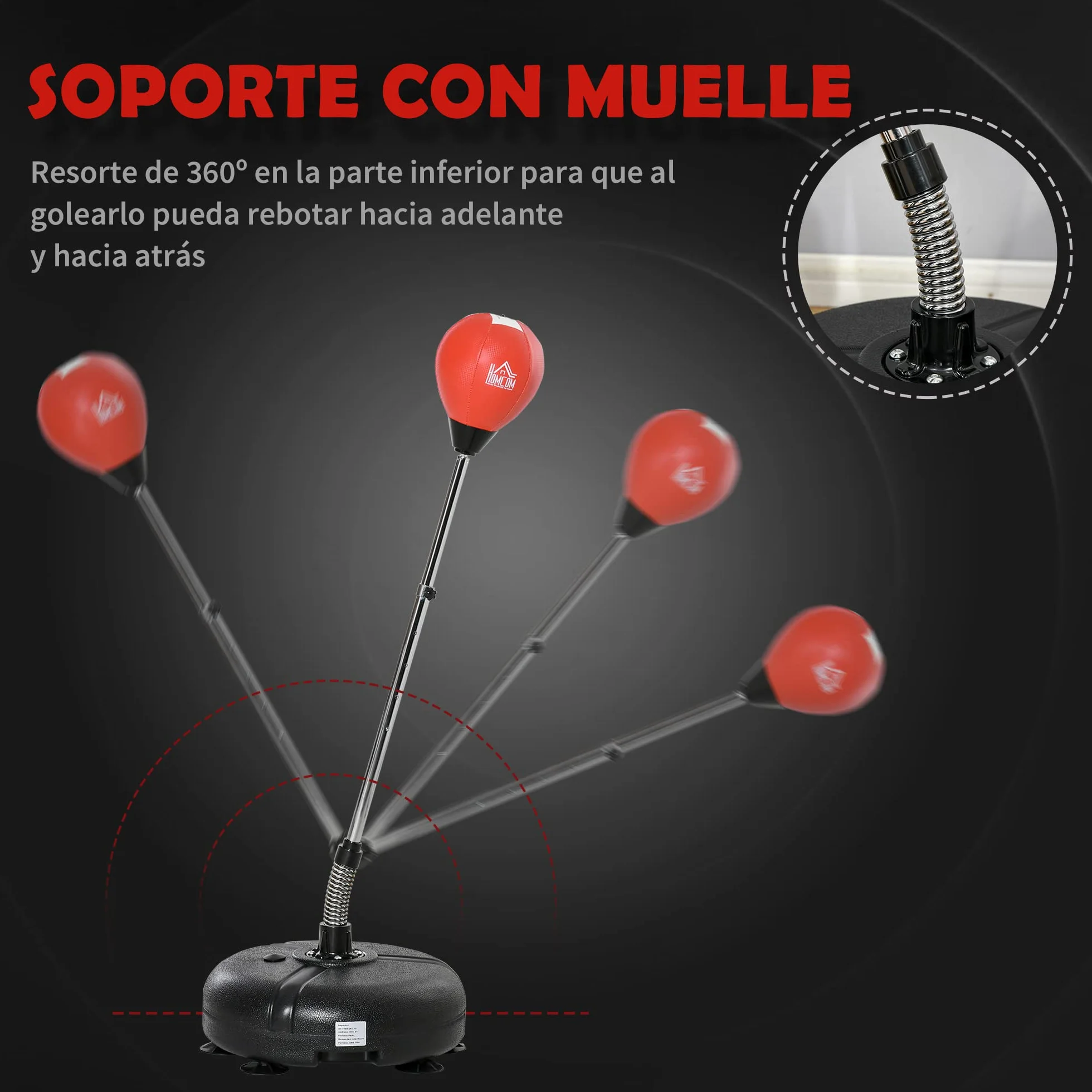 HOMCOM Saco de Boxeo de Pie con Altura Ajustable en 4 Niveles de 133-151 cm, Saco de Boxeo con Base Rellenable, Guantes e Inflador, para Adultos y Adolescentes