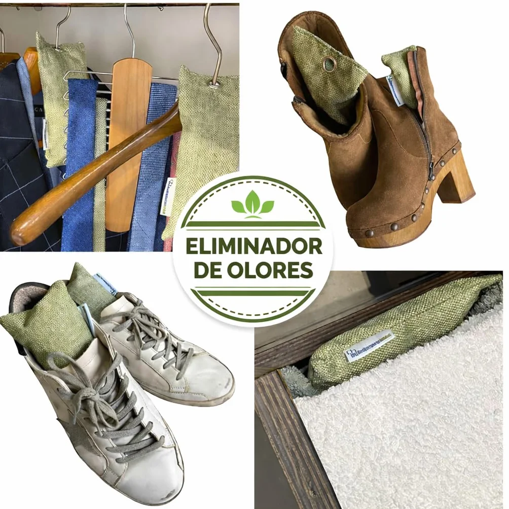 Saquitos Carbón Activo Bambú | Deshumidificador y Purificador de Aire | Neutralizador de Olores | Pack 4x75g