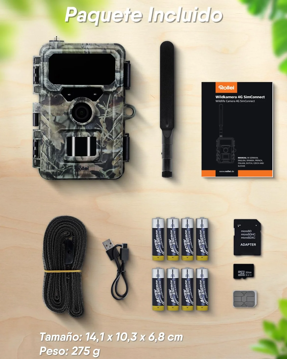 Cámara de Caza 4G Rollei, 4K Camara Fototrampeo con Tarjeta Sim y App y Sensor de Movimiento Cámara de Fotos Trampeo Caza Infrarroja con Visión Nocturna Tarjeta SD de 32GB IP66,Cámara-Caza-Fototrampeo