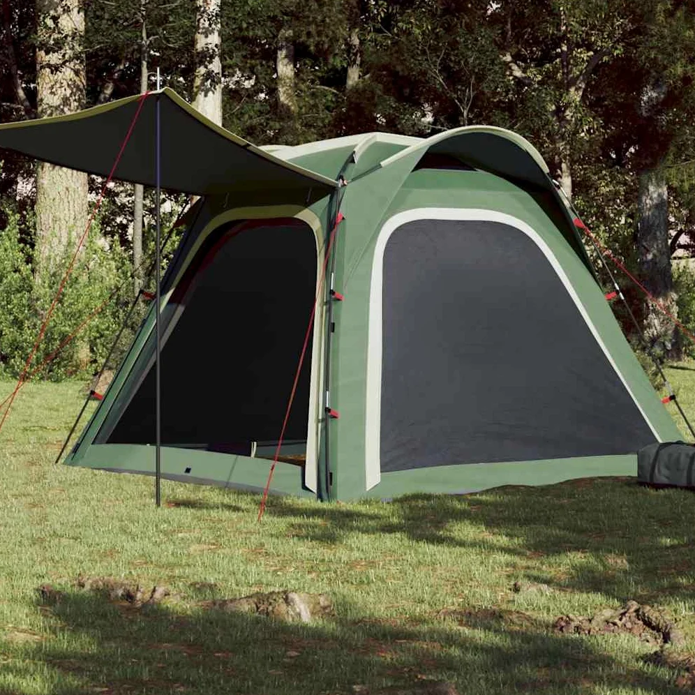 Tienda de campaña para 4 personas en verde con sistema de liberación rápida, tienda familiar impermeable con ventilación y protección contra insectos, tienda de campaña ligera con toldo y bolsa de