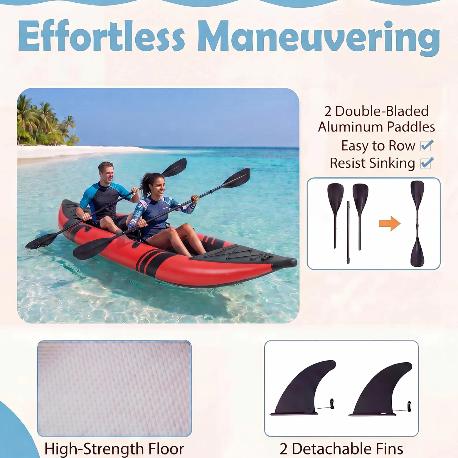 GYMAX Kayak Inflable, Kayak tándem de 12.5 pies y 230 kg con 2 paletas de Aluminio, 2 Asientos Acolchados, reposapiés, 2 Aletas, Bomba de Mano, Bolsa de Transporte y Kit de reparación, Kayak de Pesca