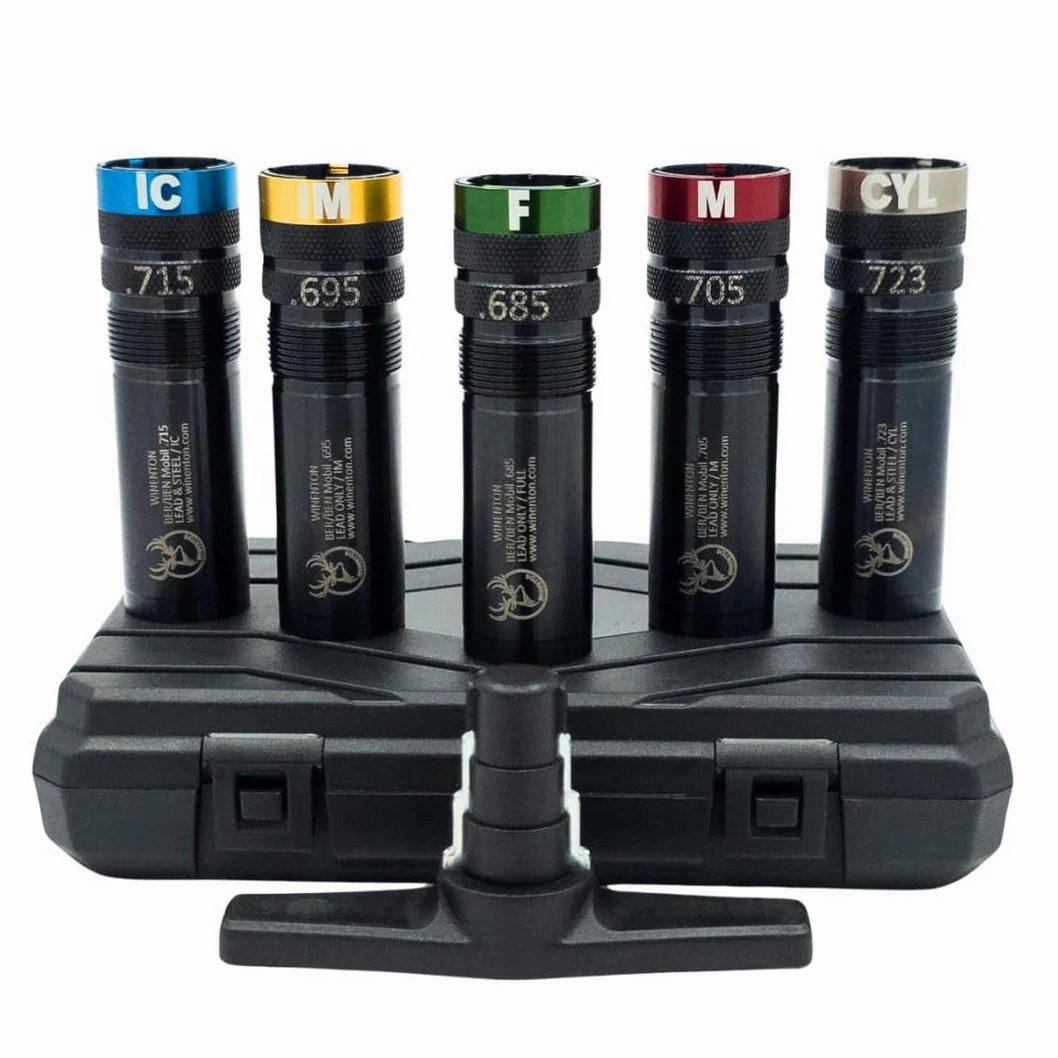 Juego de tubos de estrangulamiento extendidos compatibles con BER/Ben Mobil para escopetas de 12 Ga, 5 tubos de estrangulamiento, negro, anillos codificados por colores