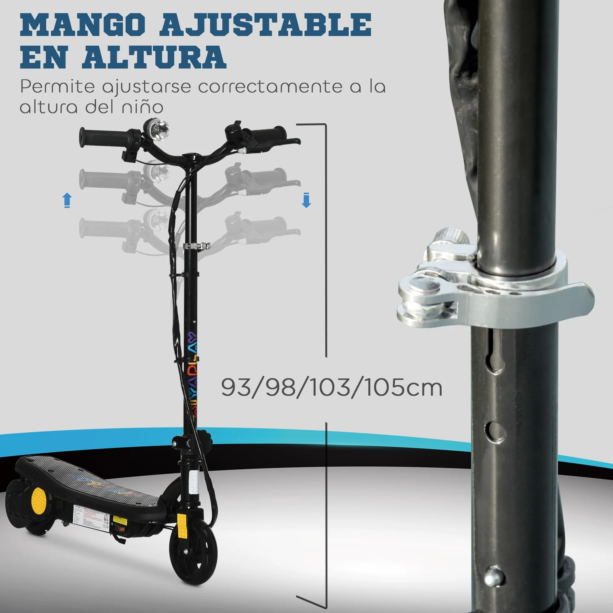 HOMCOM Patinete Eléctrico para Niños de 7-14 Años, Plegable, Patín Eléctrico, MAX. 12 km/h, Motor 120 W, Autonomía Máxima 10 km, con Manillar Ajustable en Altura, Faro LED y Freno