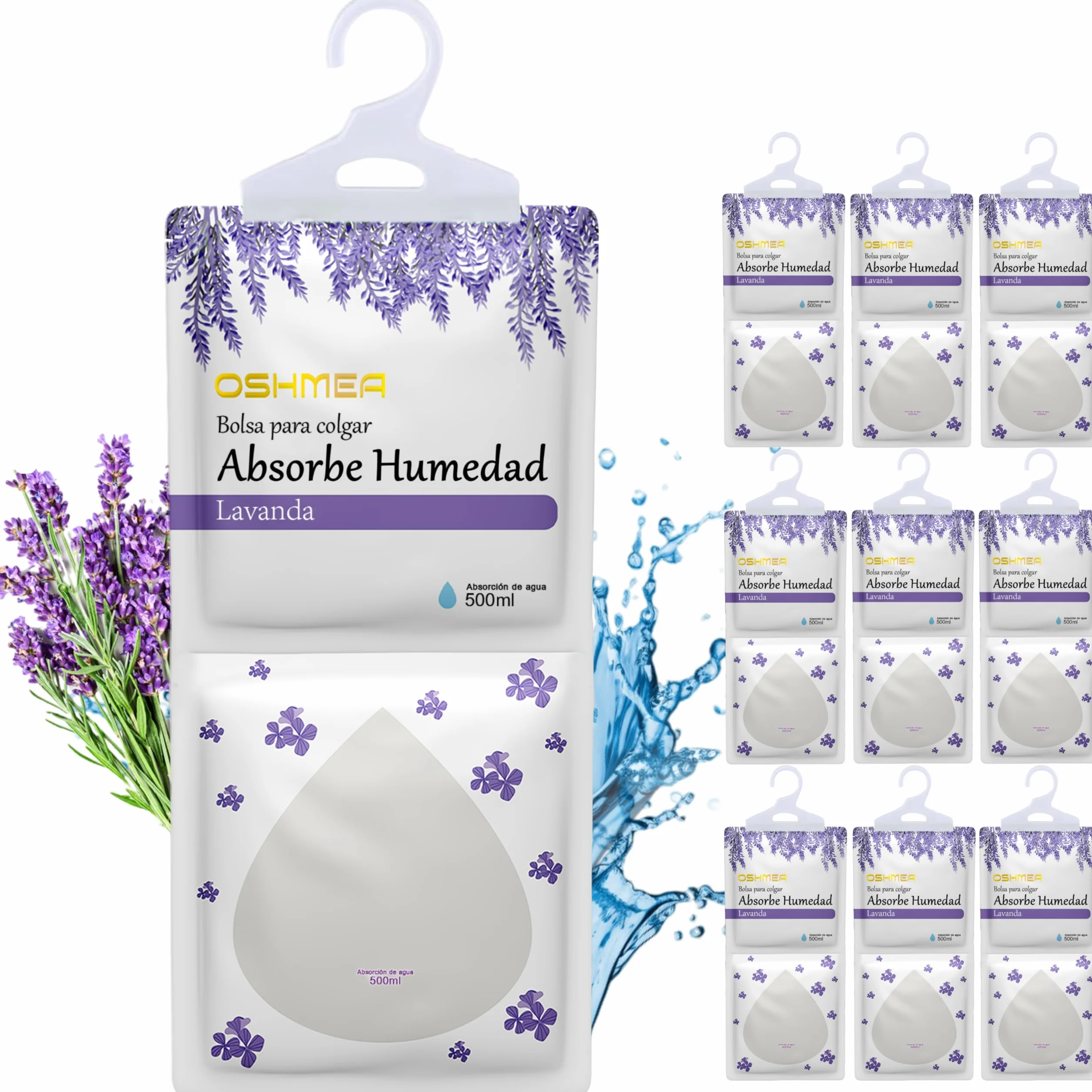 Bolsas Antihumedad PREMIUM 500ML 2 EN 1 Deshumidificador Armario Aroma Lavanda Absorbentes Humedad Condensación Quita Moho Olores