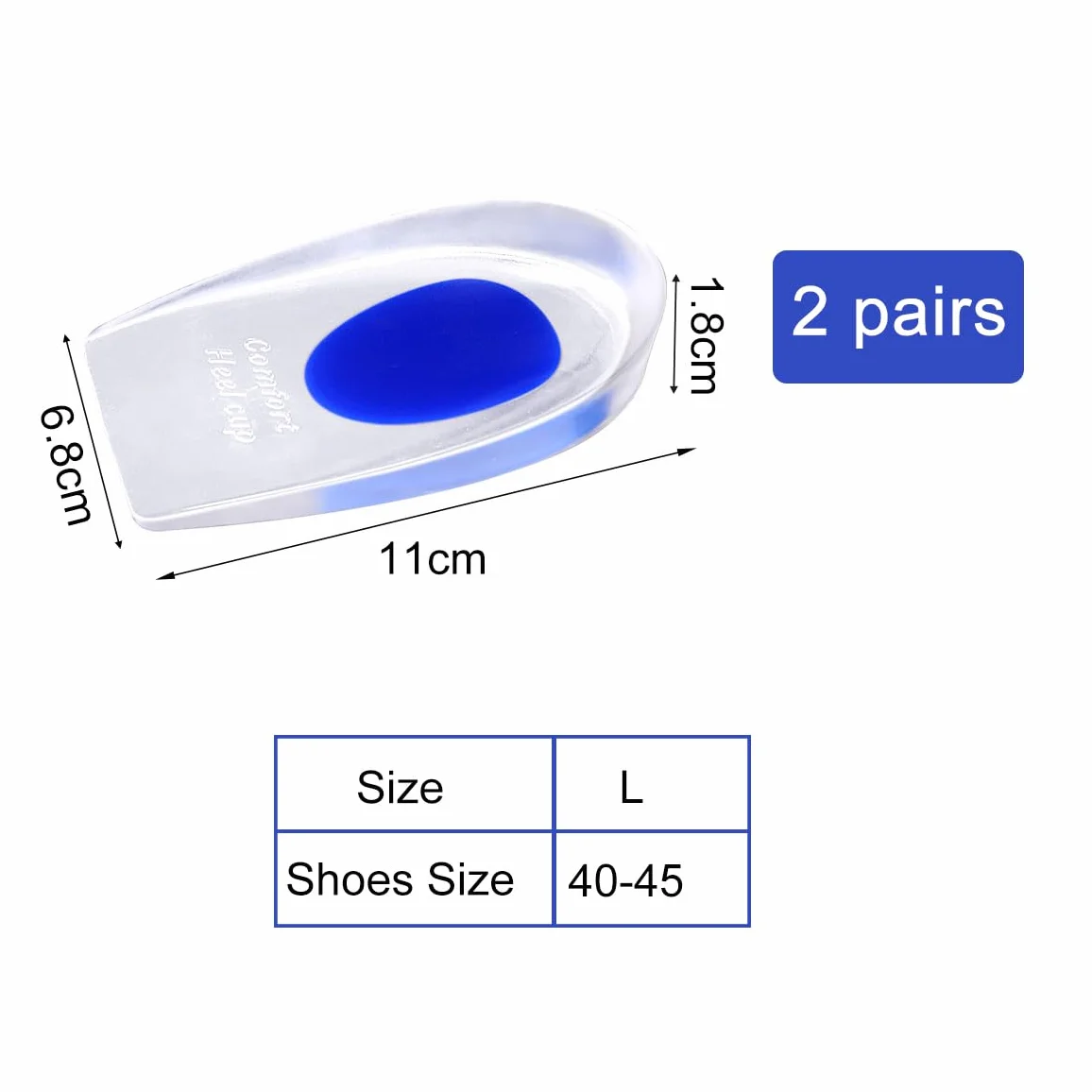 Taloneras Silicona Gel Plantillas de Talón para Fascitis Plantar Espolones Calcáneos (39-45)