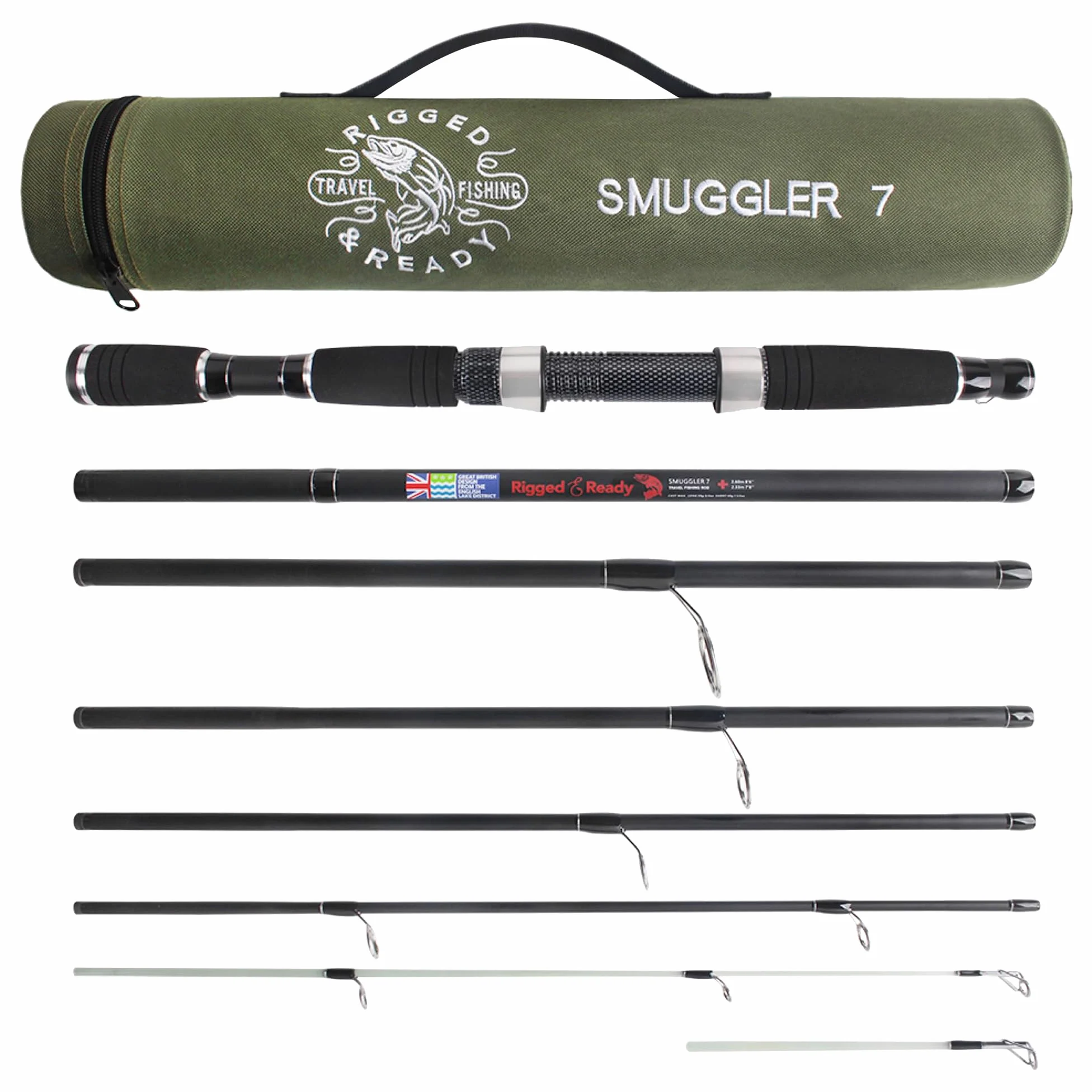 Rigged and Ready Smuggler Series Cañas de pescar. 5 longitudes de caña multifunción supercompactas únicas, con 2 o 4 puntas para pescadores de caña de viaje activos para peces de agua dulce y agua de