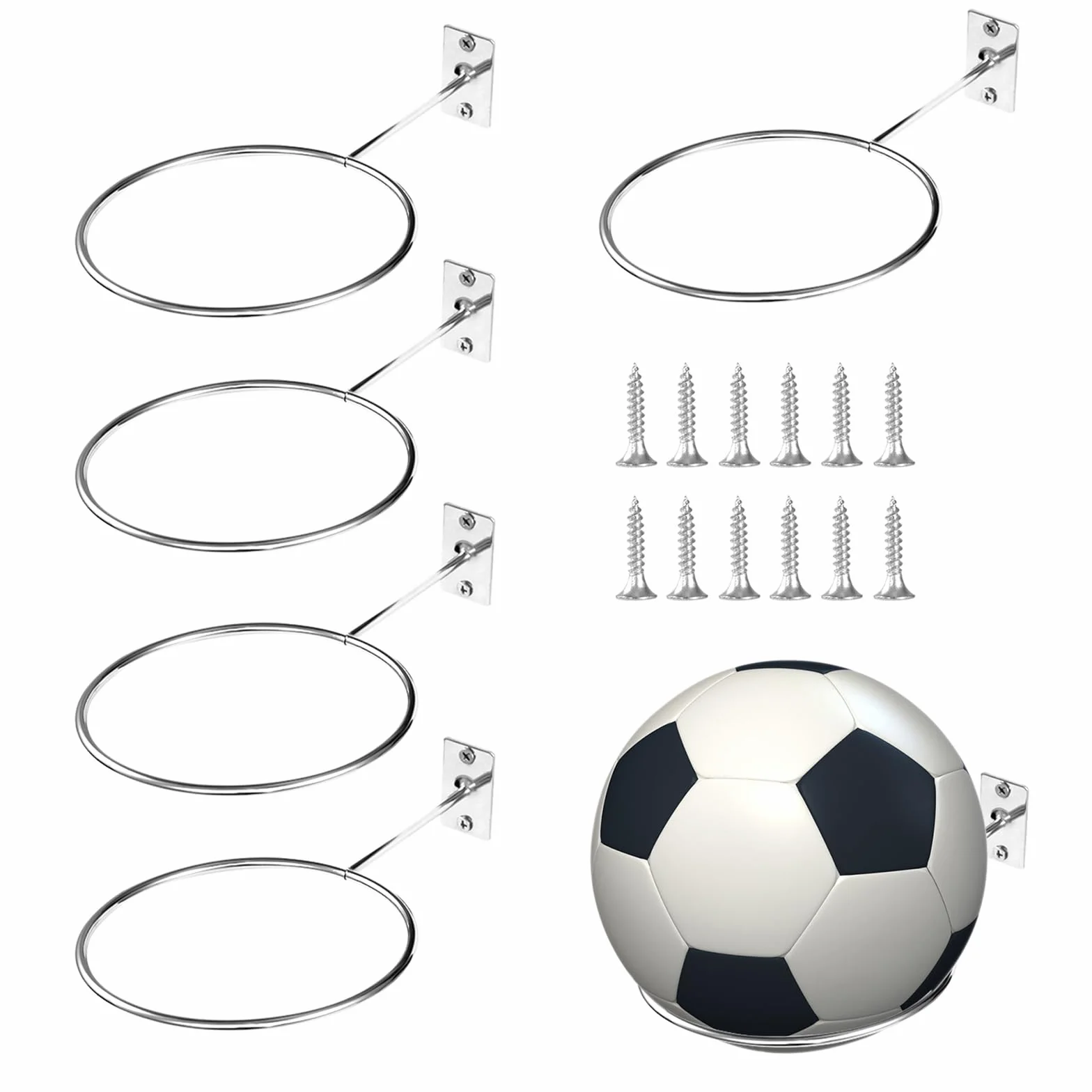 Soporte de Pared para Balones Soporte de Exhibición de Pelota con Tornillos 6 Piezas Plata para Baloncesto Fútbol Voleibol