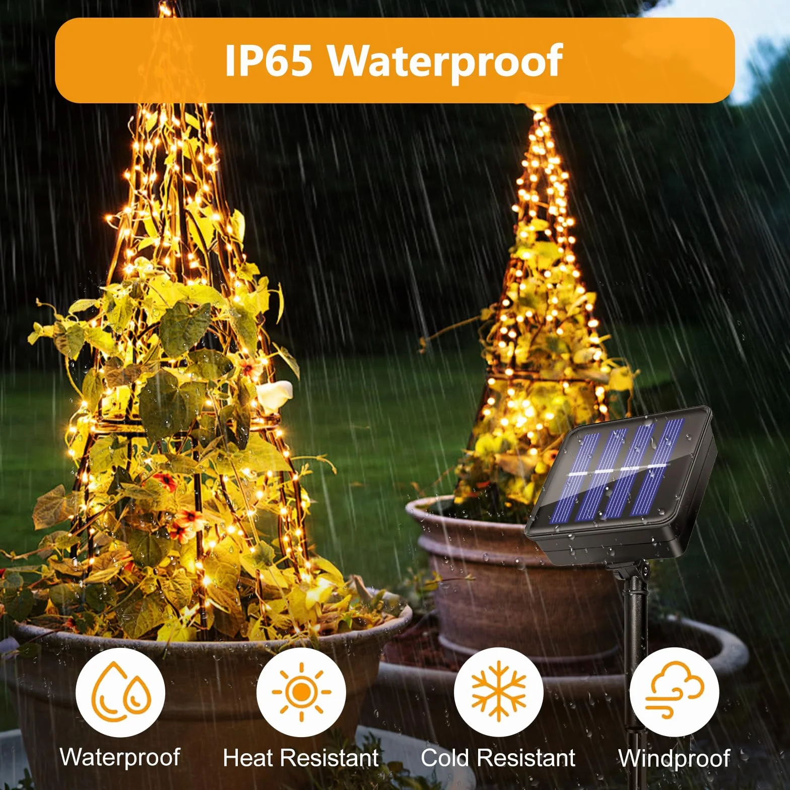 Luces Solares LED Exterior Jardin 5M 50LED Guirnalda Solar IP65 Impermeable Cadena de Luces Blanco Cálido
