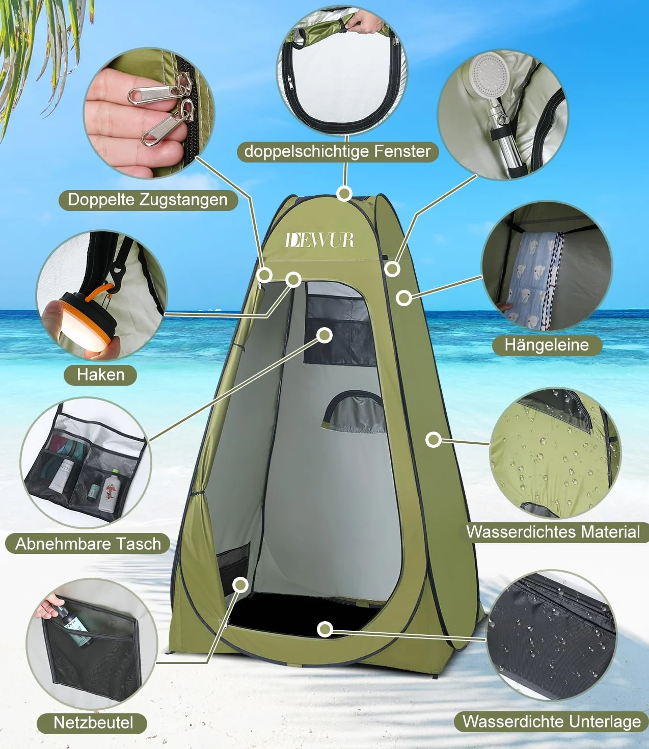 Tienda de campaña para baño con protección UV 50+, vestuario privado para exteriores