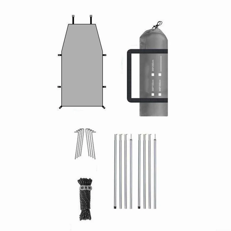 Toldo de lona para coche con postes, parasol impermeable Oxford 210D, para camping, toldo de montaje trasero lateral, para SUV, MPV, coches pequeños, amarillo (300 x 200 cm, gris)