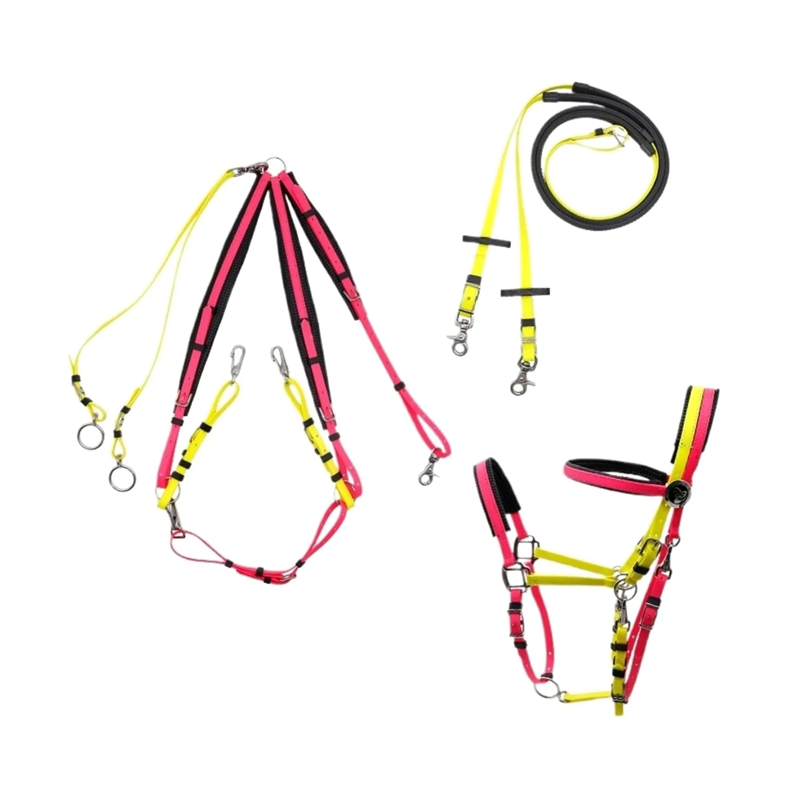 Endurance Horse Tack - Juego completo de cabestro estilo brida de nailon de cuero y PVC, juego completo de equipo de equitación, disponible (naranja)