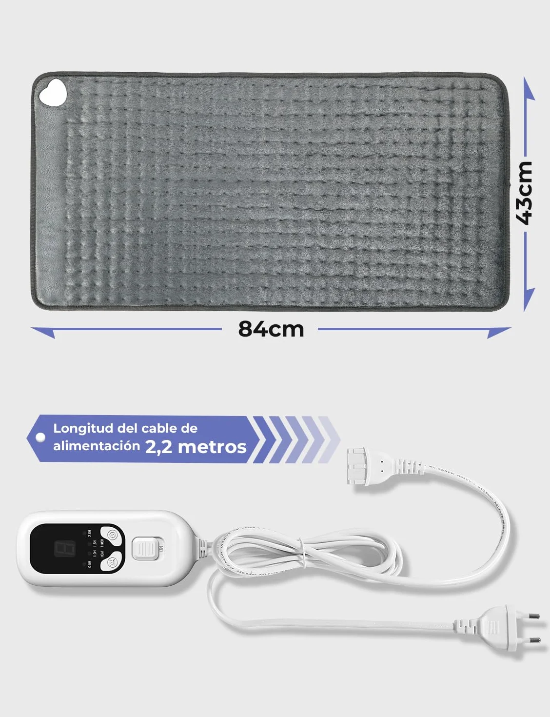 Manta Electrica 84x43 cm 6 Temperaturas 4 Configuraciones de Temporizador Calentamiento Rápido Lavable a Máquina Apagado Automático para Espalda Hombros Abdomen
