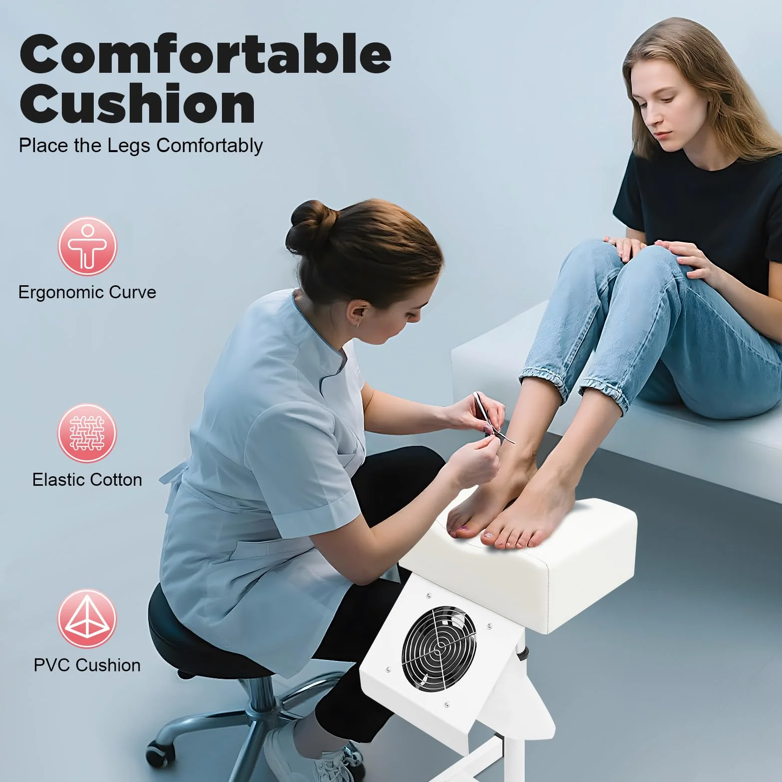 MINRS Taburete de Pedicura Silla Móvil Altura Ajustable Reposapiés Blanco