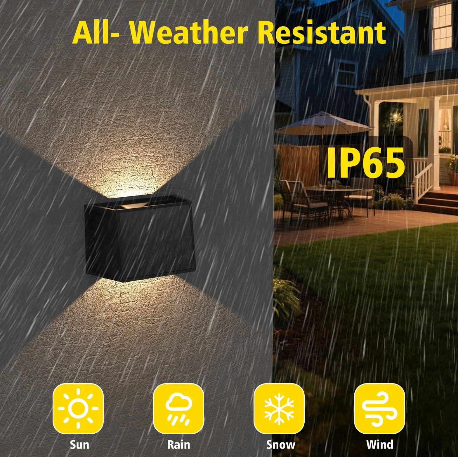 T-SUN Aplique Solar Exterior Pared 4 Piezas, 3000K Blanco Cálido Lámparas Solares Para Exterior Ángulo Del Haz Arriba y Abajo, Luces Solares Exteriores Jardin Impermeable para Porche, Camino, Garaje