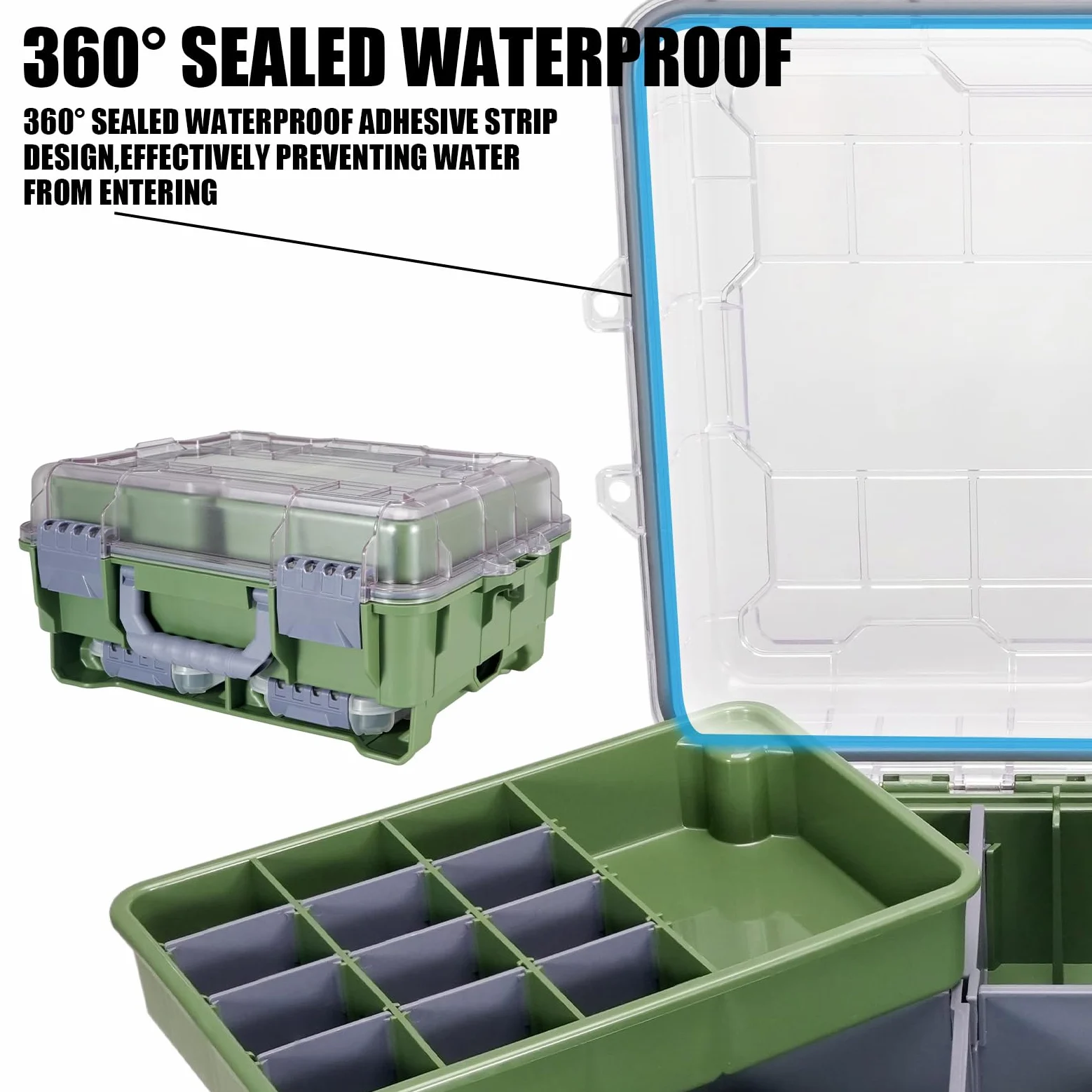 SeaKnight Caja de aparejos de pesca impermeable de 3 niveles, cierre seguro, ABS duradero y compartimentos ajustables, organizador de almacenamiento para carpas, lubina, equipo de pesca de agua dulce