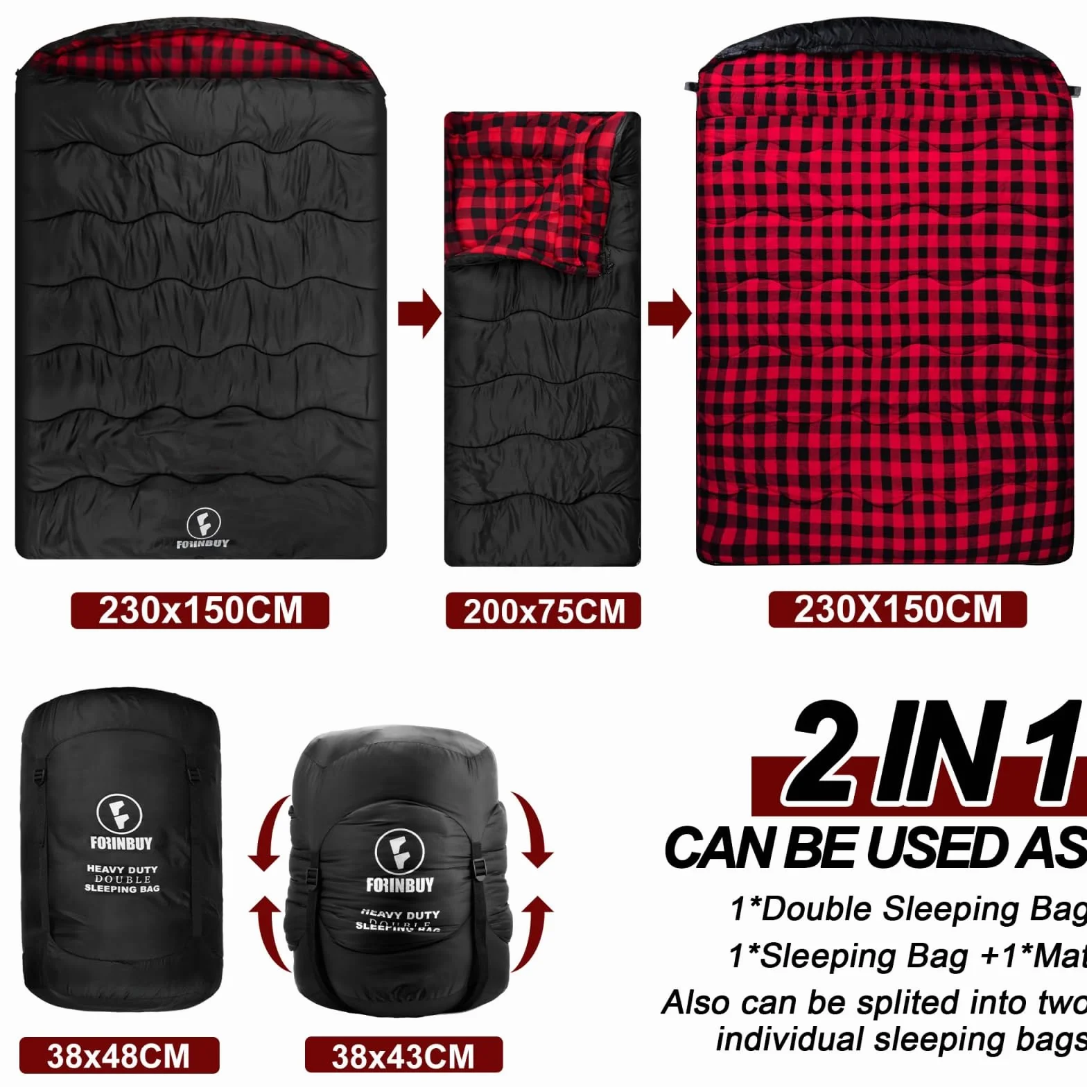 Sacos de Dormir Doble de algodón en Invierno, Saco de Dormir de Franela Grandes Impermeables y cálidos para 2 Personas, adecuados para Acampar al Aire Libre, Viajes en Autocaravana