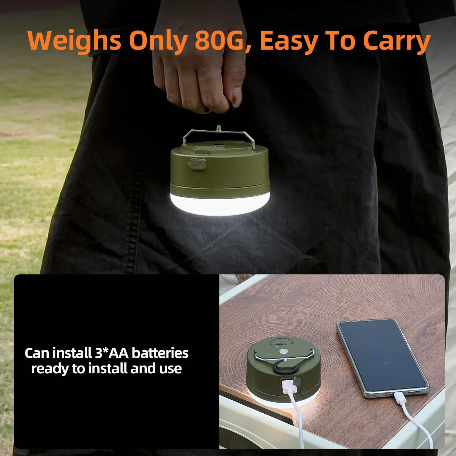 Luces de tienda de campaña recargables de 1000 lm, linterna LED para camping, IPX5, impermeable, con 4 modos y banco de energía, luz portátil de 3000 mAh para exteriores, para camping, senderismo