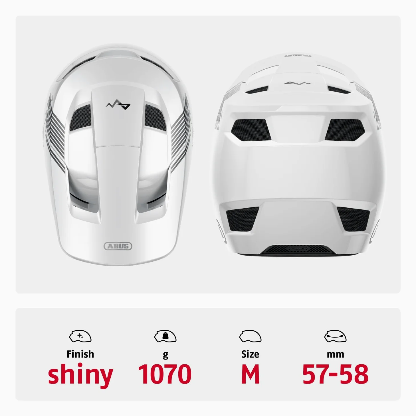 ABUS Casco Downhill HiDrop, Fullface, Alpine White, Talla M | Casco de bicicleta certificado ASTM con carcasa ABS para MTB, Downhill, Enduro y Bikepark