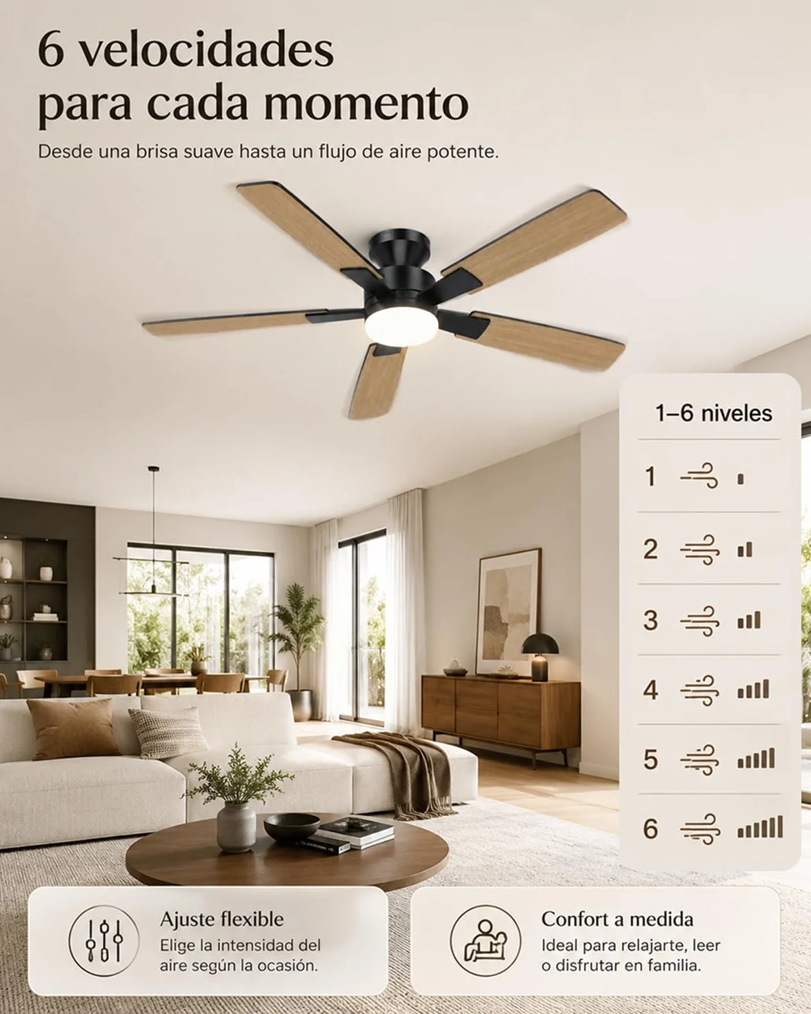 Airwit Ventilador de Techo con Luz 132cm, Silencioso, Mando a Distancia, 6 Velocidades, LED Regulable, Motor DC Reversible