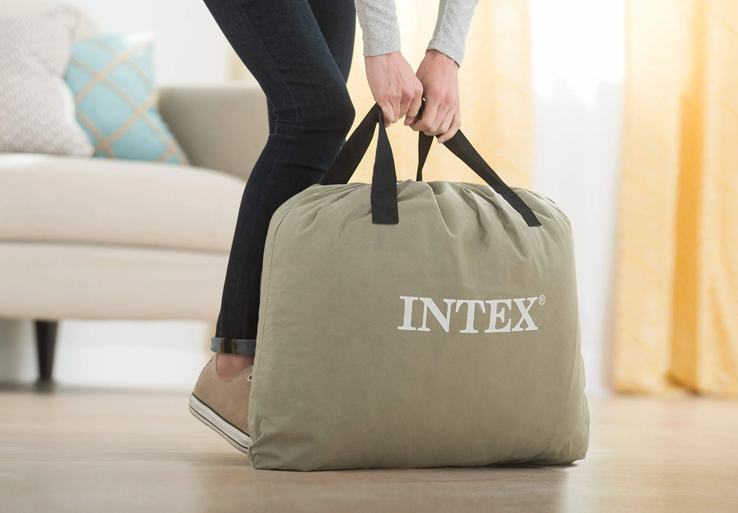 Intex 64136 Deluxe Pillow Rest Colchón Hinchable Doble, con Tecnología Fiber-Tech, de la Línea Dura-Beam Plus, Medidas 152x203x42 cm, Peso Máximo 272 kg