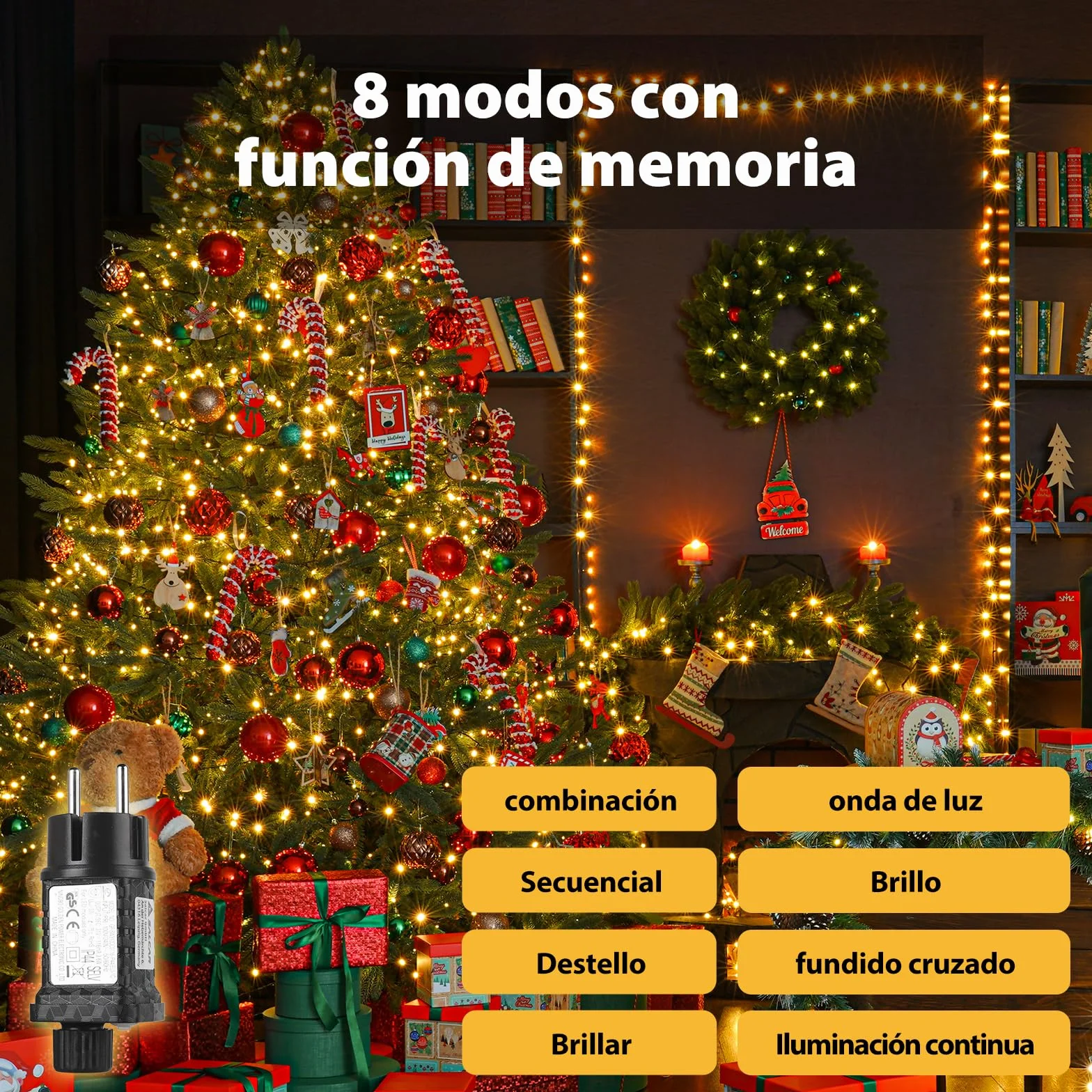 SALCAR Cadena de Luces LED 23m 360 LEDs IP44 Impermeable 8 Modos Blanco Cálido
