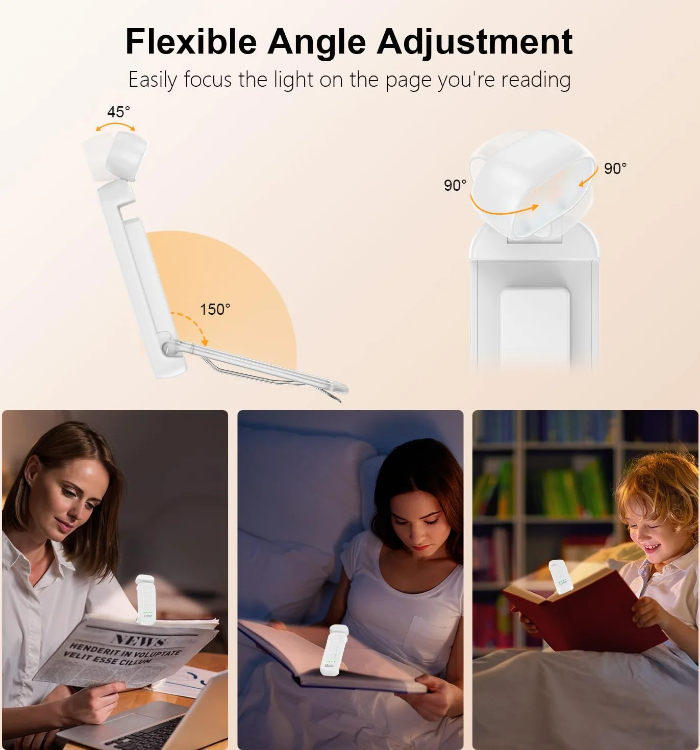 Gritin Lampara de Lectura Recargable con Pinzas, 7 LEDs, 3 Modos de Color, 5 Niveles de Brillo, Bateria de Larga Duracion