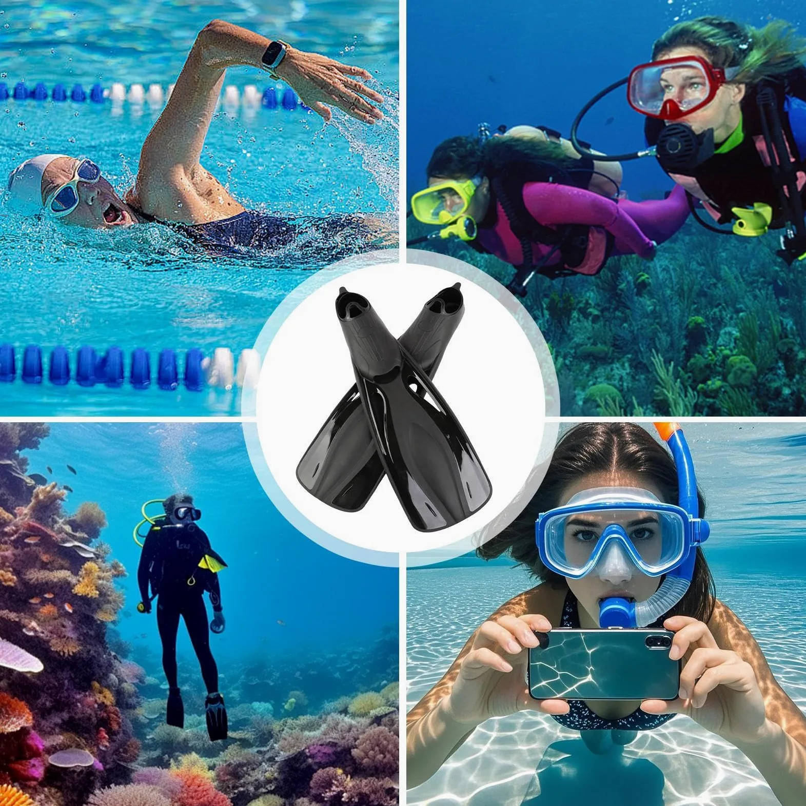 Aletas Natatorias Adultos - Para Adultos Snorkel Aletas con Bolsillo Completo De Pie,1 Par Ajustable Aletas De Buceo Equipo De Ejercicio Para Piscina Mar Aguas Profundas Poco Profundas