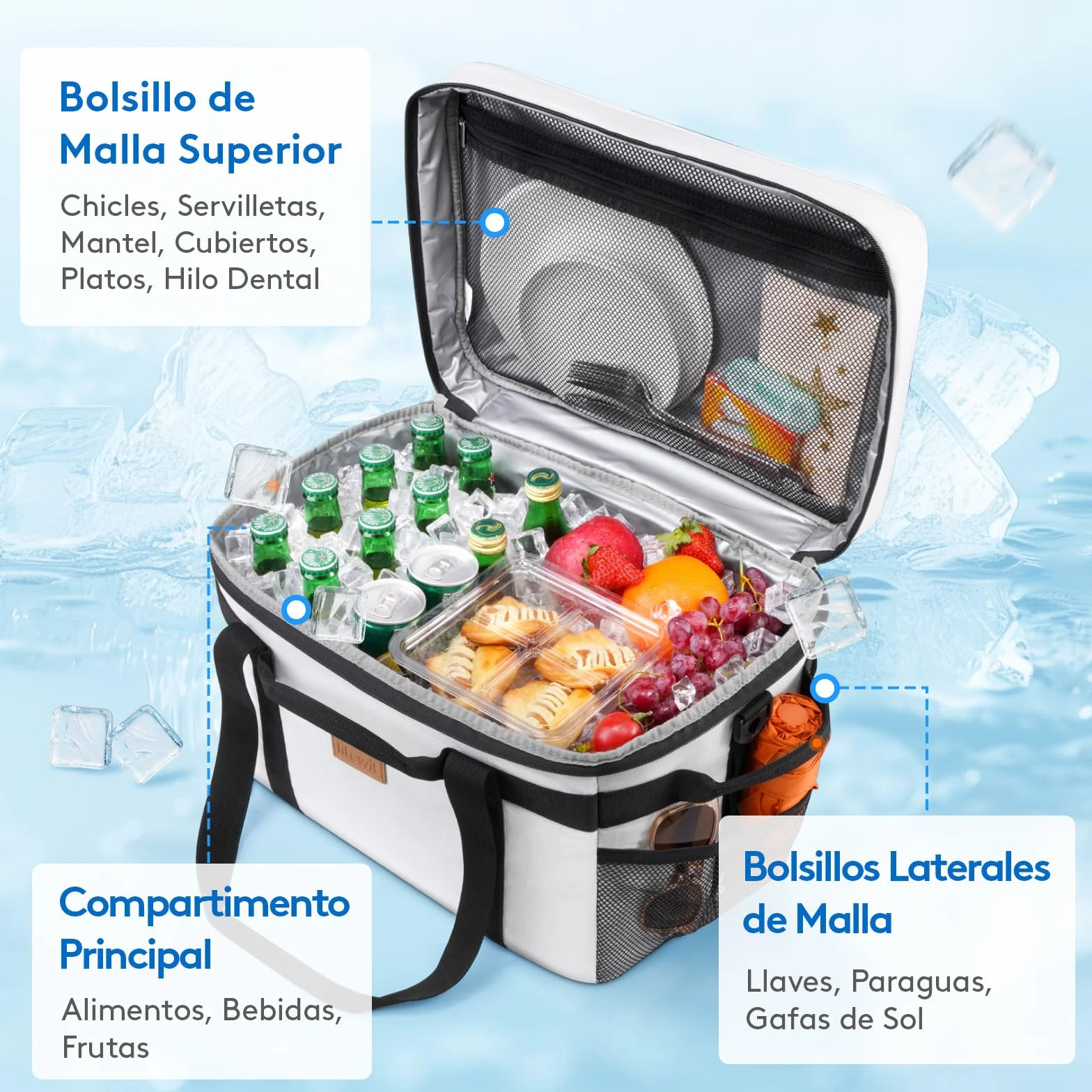 Lifewit Nevera Portatil, Bolsa Termica Grande, Cooler Bag Plegable con múltiples asas, Bolsa Nevera Porta Alimentos para Hombre Mujer, Porta Alimentos para Picnic, Camping, Barbacoa, Gris Seda, 30L
