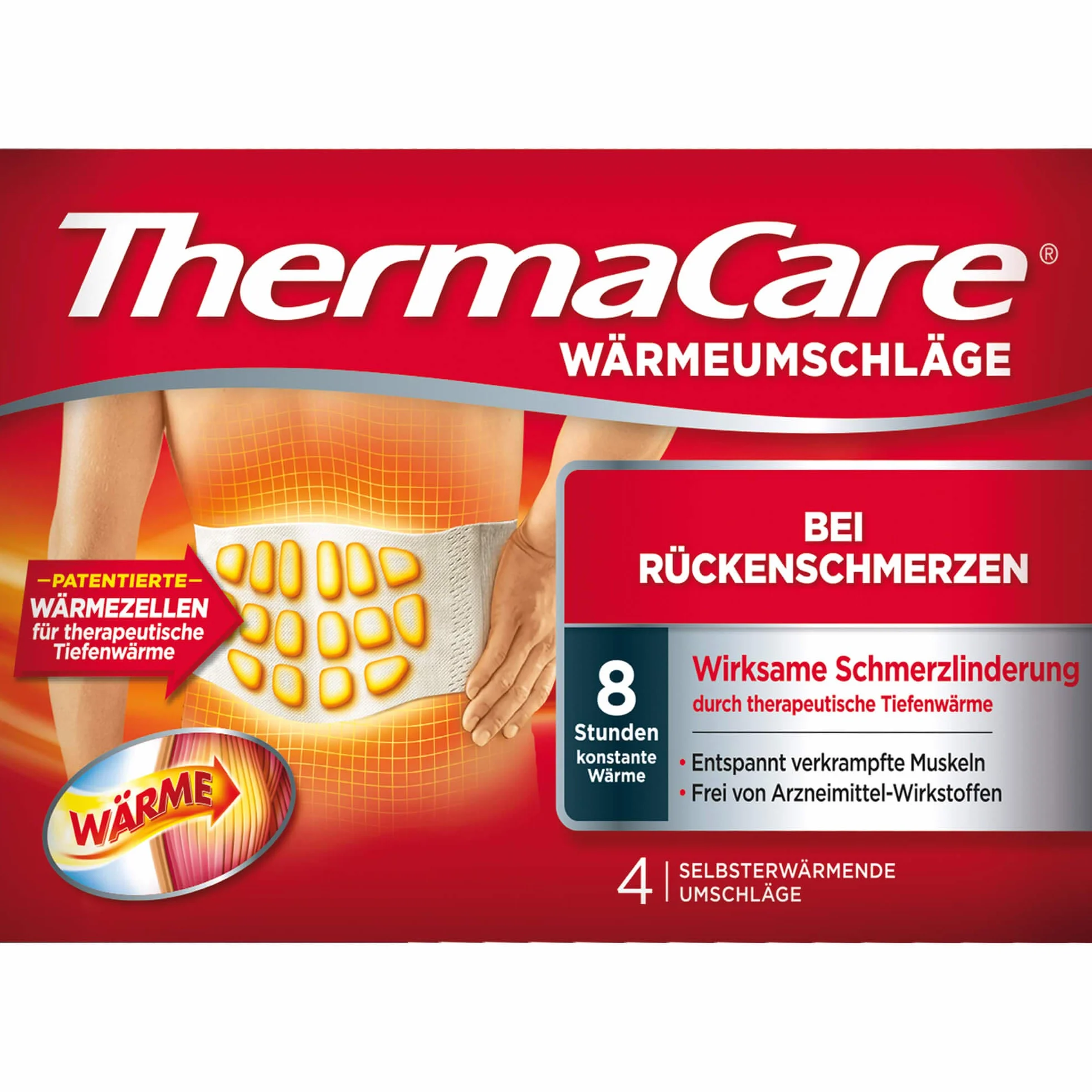 ThermaCare Almohadillas térmicas para aliviar el dolor de espalda, calor profundo para relajar los músculos, talla S-XL, 4 unidades por paquete