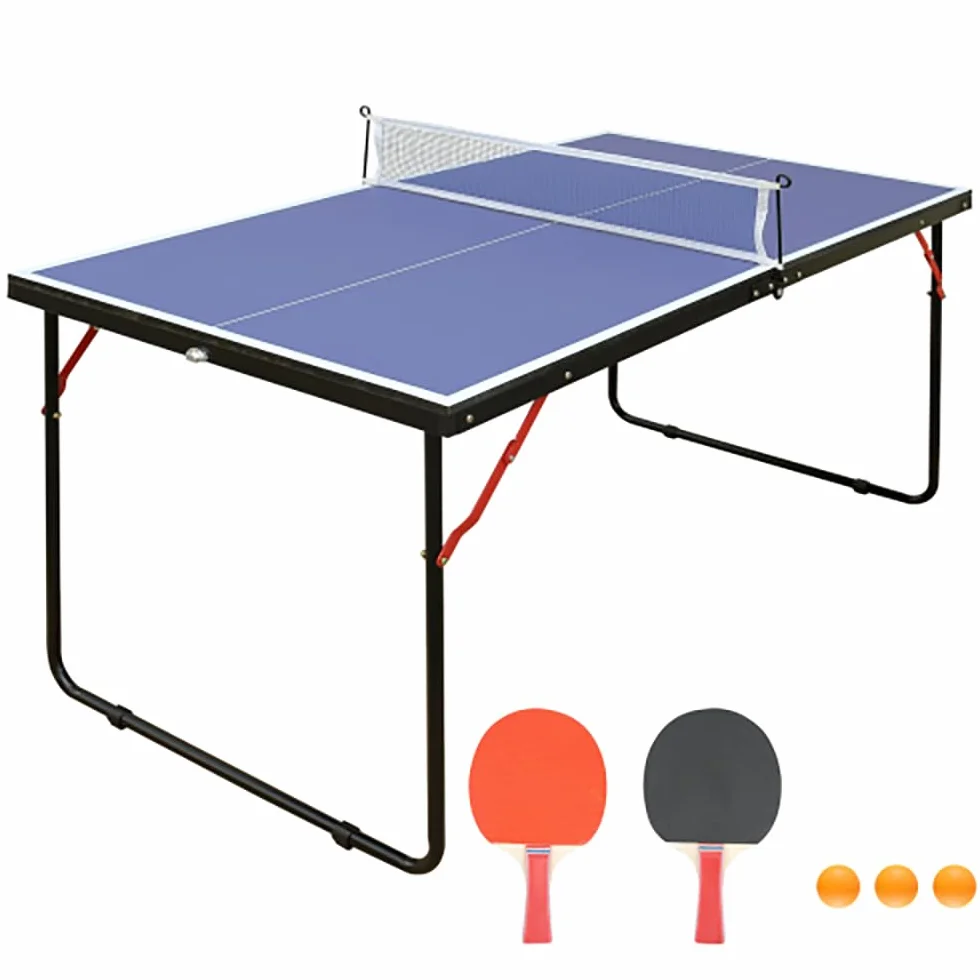 Mesa de Ping Pong Plegable y portátil, 137 x 76 cm, Juego de Mesa para Juegos de Interior y Exterior con Red, 2 Raquetas de Ping Pong y 3 Pelotas