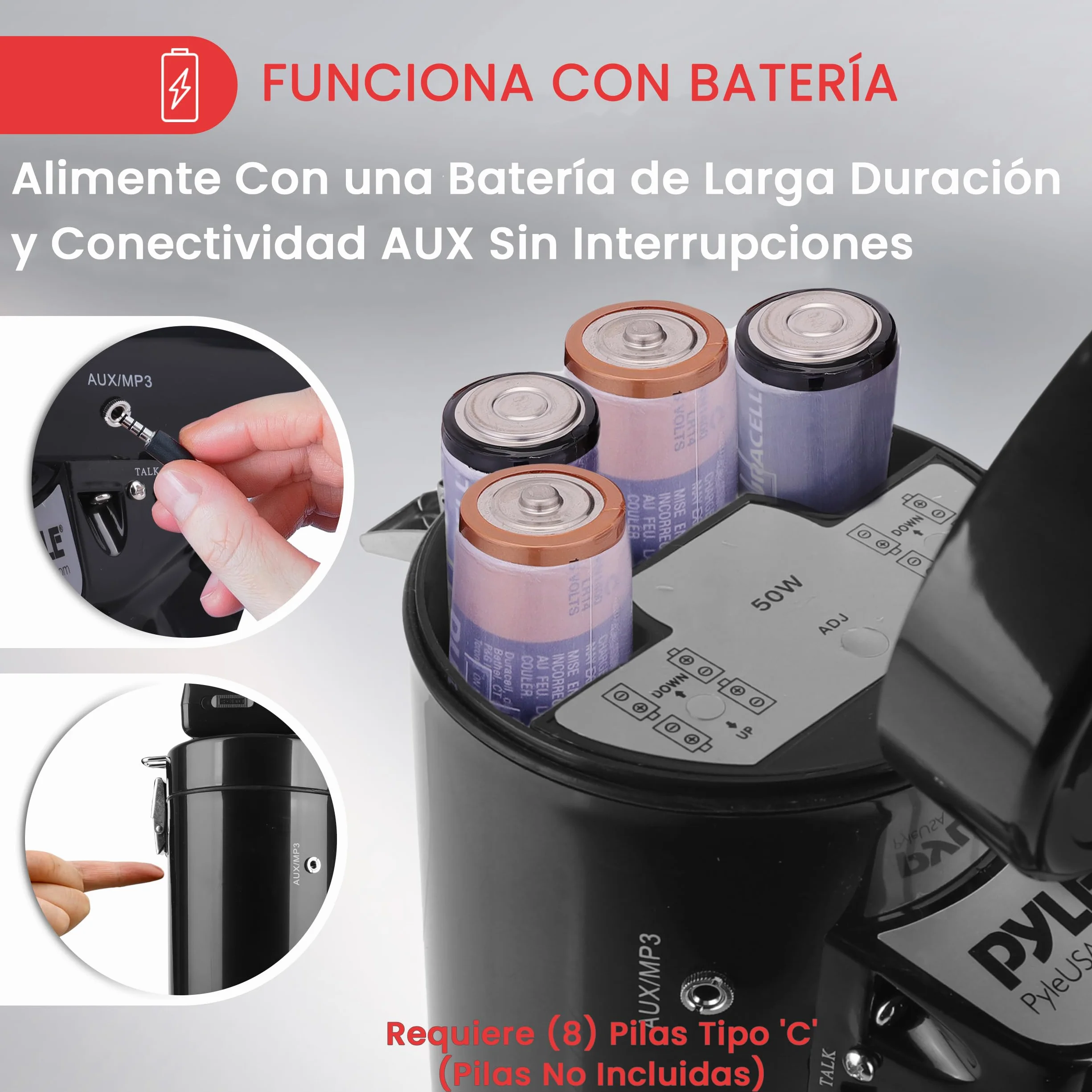 Pyle Megafono Portatil 50V Sirena Control de Volumen