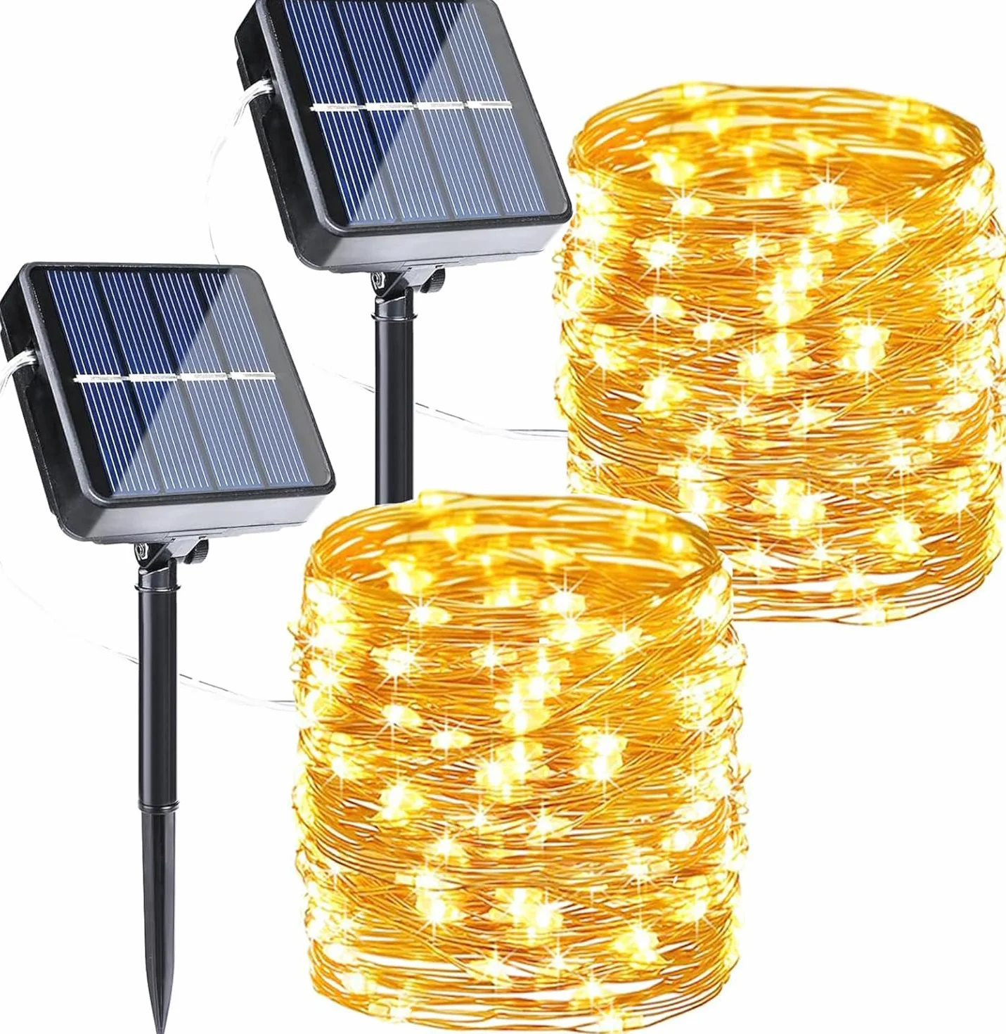 Joomer Luces Solares LED Exterior Jardín 12M 120LED Guirnaldas Alambre Cobre 8 Modos Blanco Cálido Impermeable