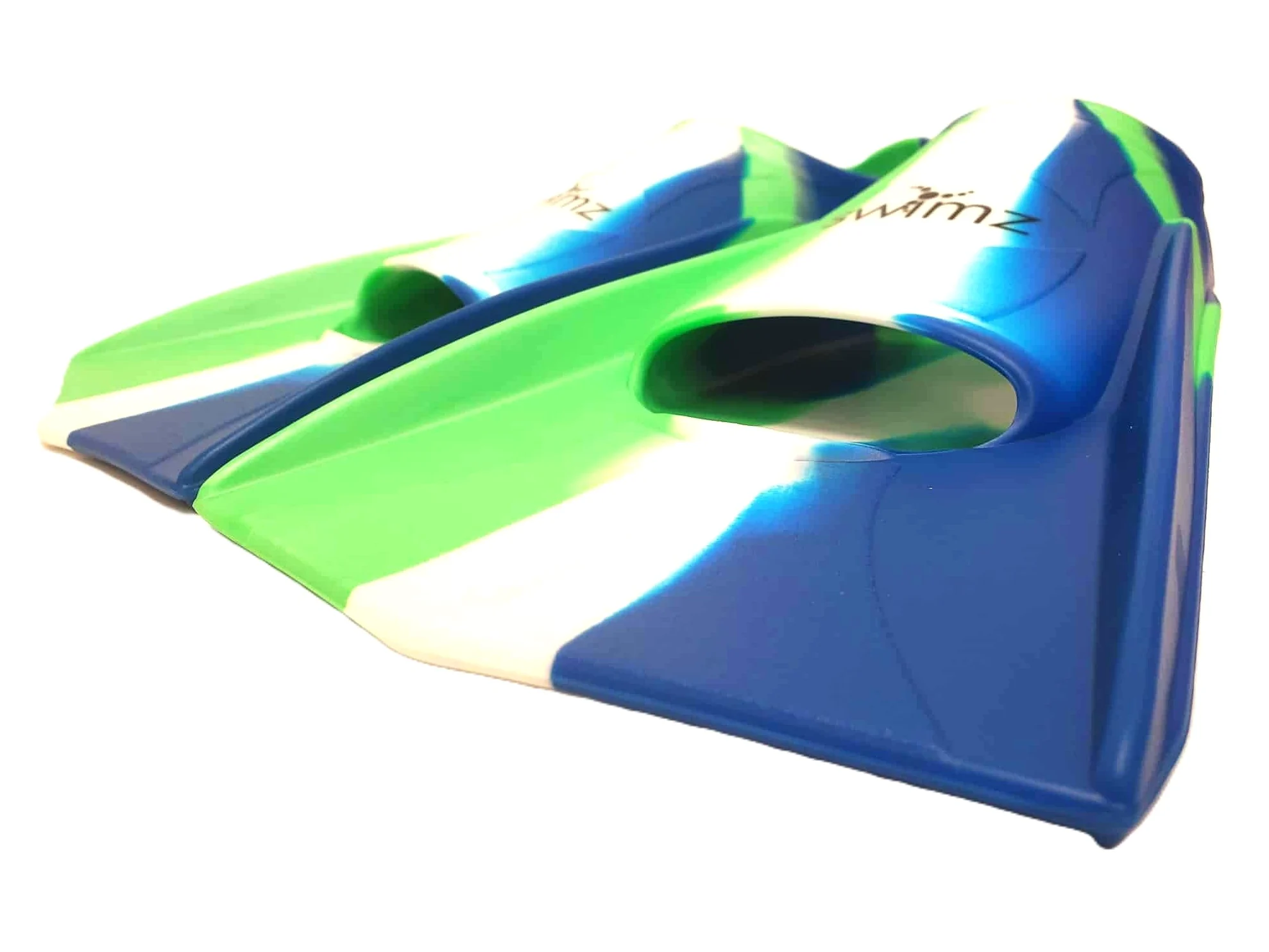 Swimz Short Blade Silicone Swim Training Fins - Blue / White / Green