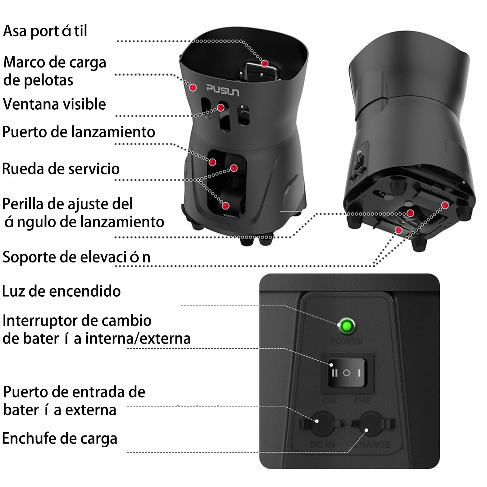 Máquina Lanzadora de Pickleball PP-Mini Pro, 8-60km/h, 45+ Pelotas, Control App