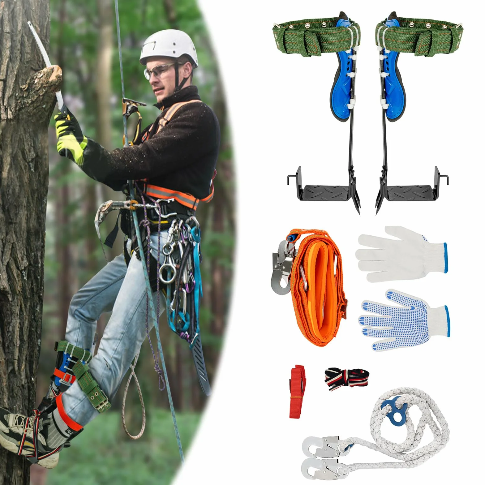 Set de Equipo para Escalada de Árboles, Punta de Escalada de Árbol Ajustable en Altura, Equipo de Escalada de Árboles con Cinturón de Seguridad, Correas para Pies y Tobillos, Capacidad de