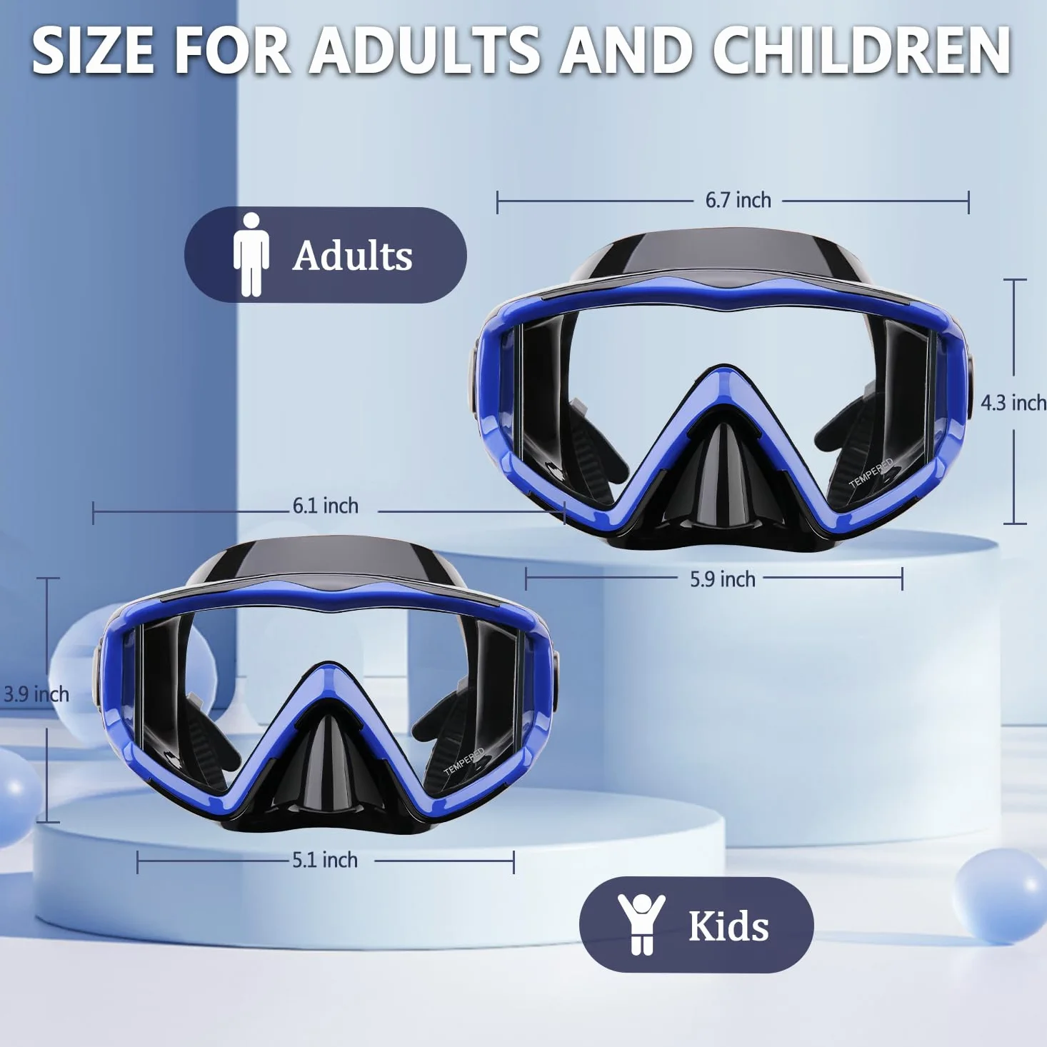 AQUA A DIVE SPORTS Máscara de buceo antivaho para adultos - Azul
