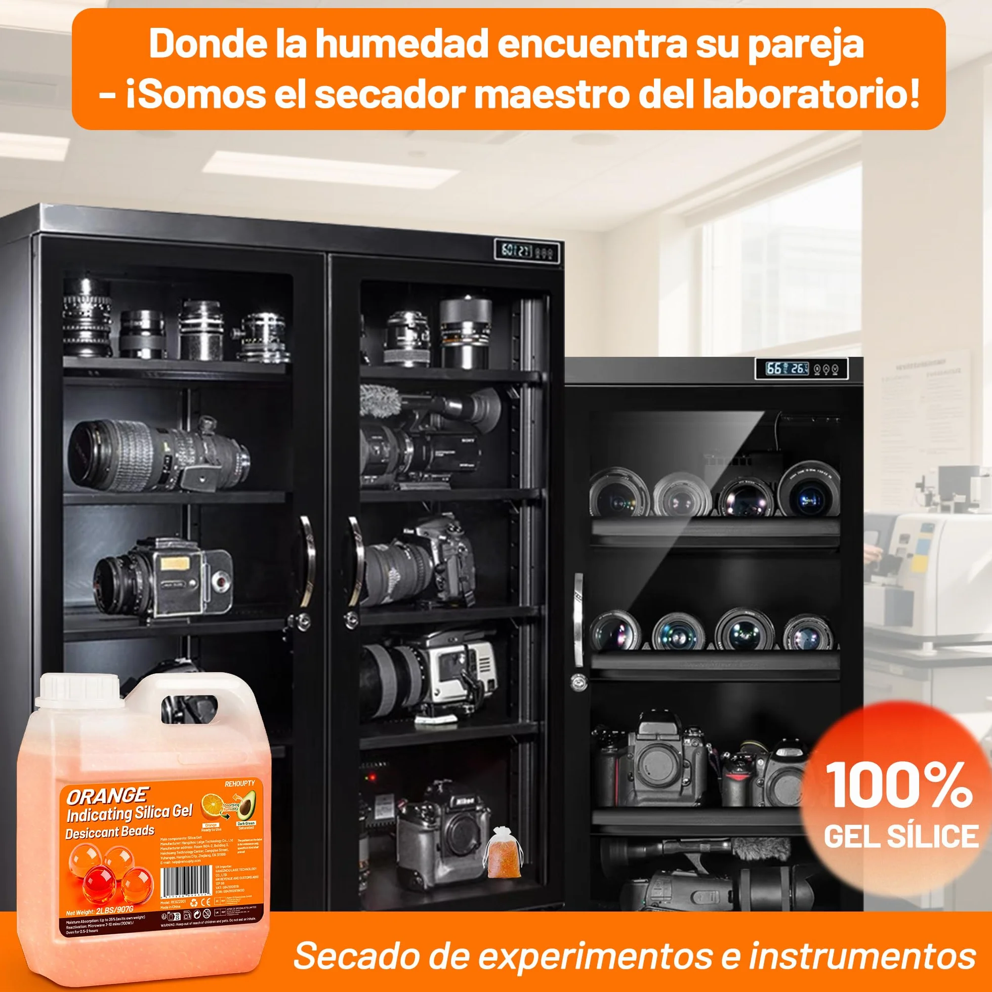 Naranja Gel de Sílice 907g, Perlas Desecantes 3-5mm Reutilizables para Filamento 3D