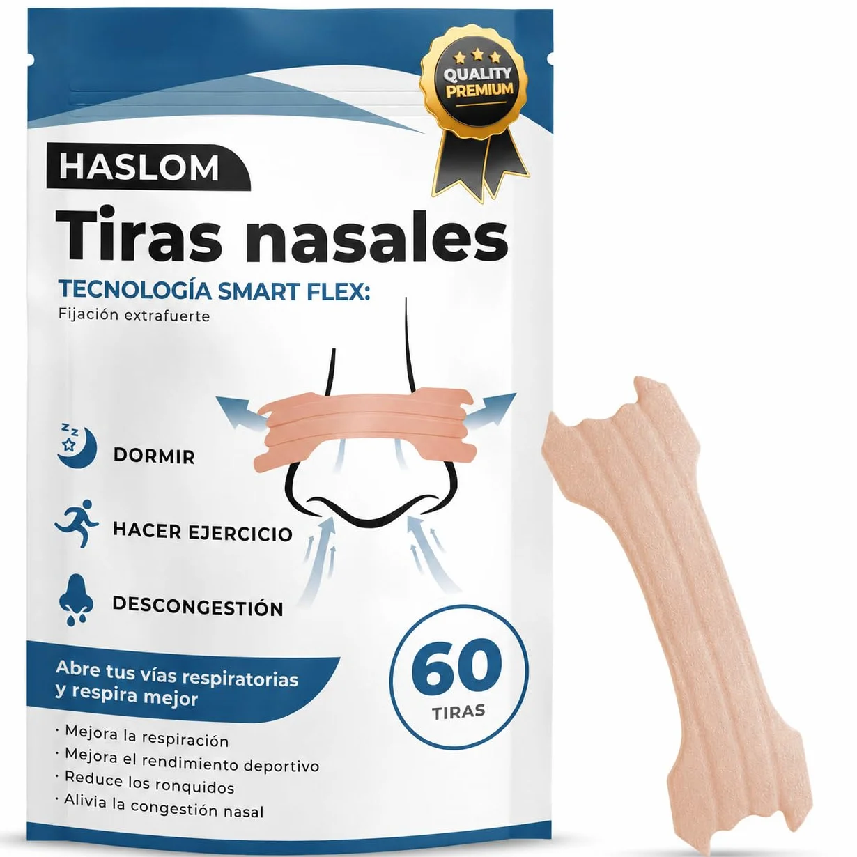 HASLOM Tiras Nasales para Dormir Antirronquidos Deportivas - Tira Nasal Dilatador Nasal 60 Unidades