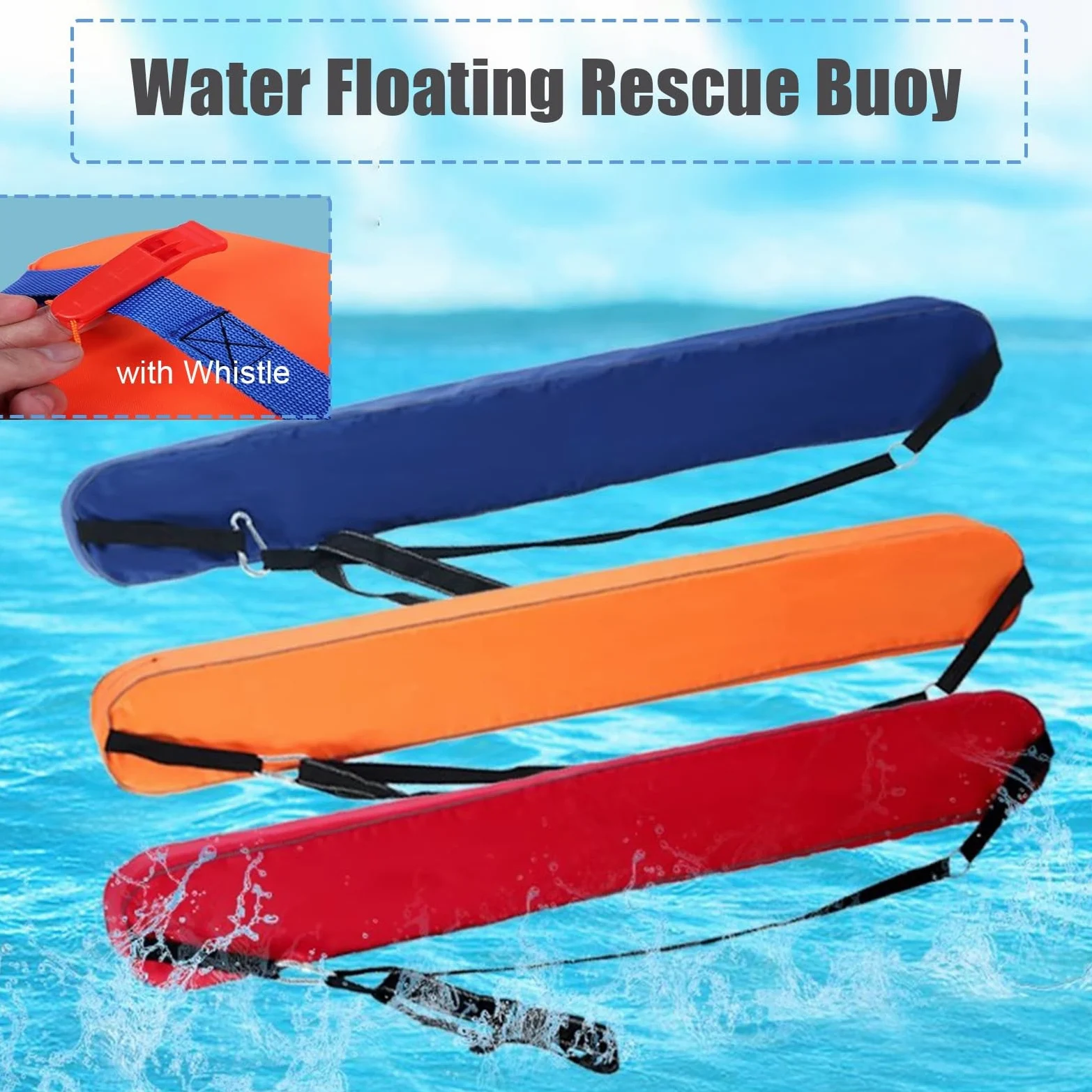 Paquete de 2 tubos de rescate salvavidas para adultos, equipo de seguridad de piscina con silbato, 48.4 x 5.9 pulgadas para rescate acuático al aire libre