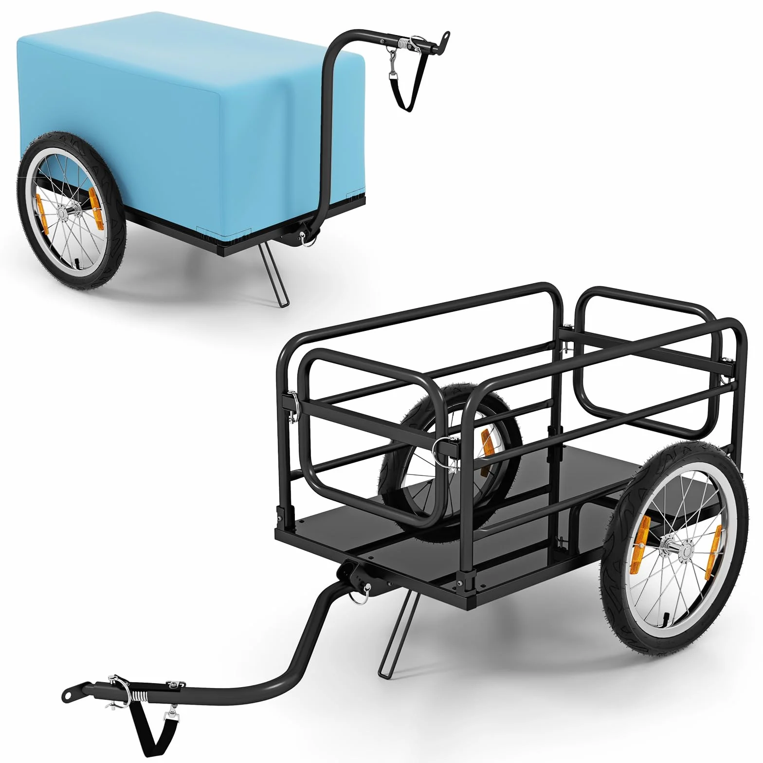 COSTWAY Remolque de Carga para Bicicletas Carga 60kg, Remolque de Bicicleta con Funda de Tela Oxford, Ruedas Inflables de 41 cm y Marco Plegable, Remolque para Bici de Transporte para Camping