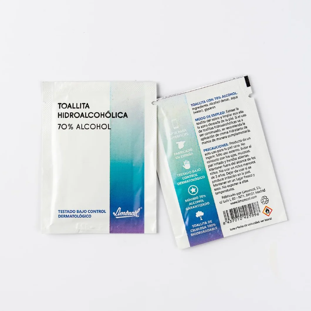 Toallitas Hidroalcohólicas Monodosis 70% Alcohol, 100 Unidades