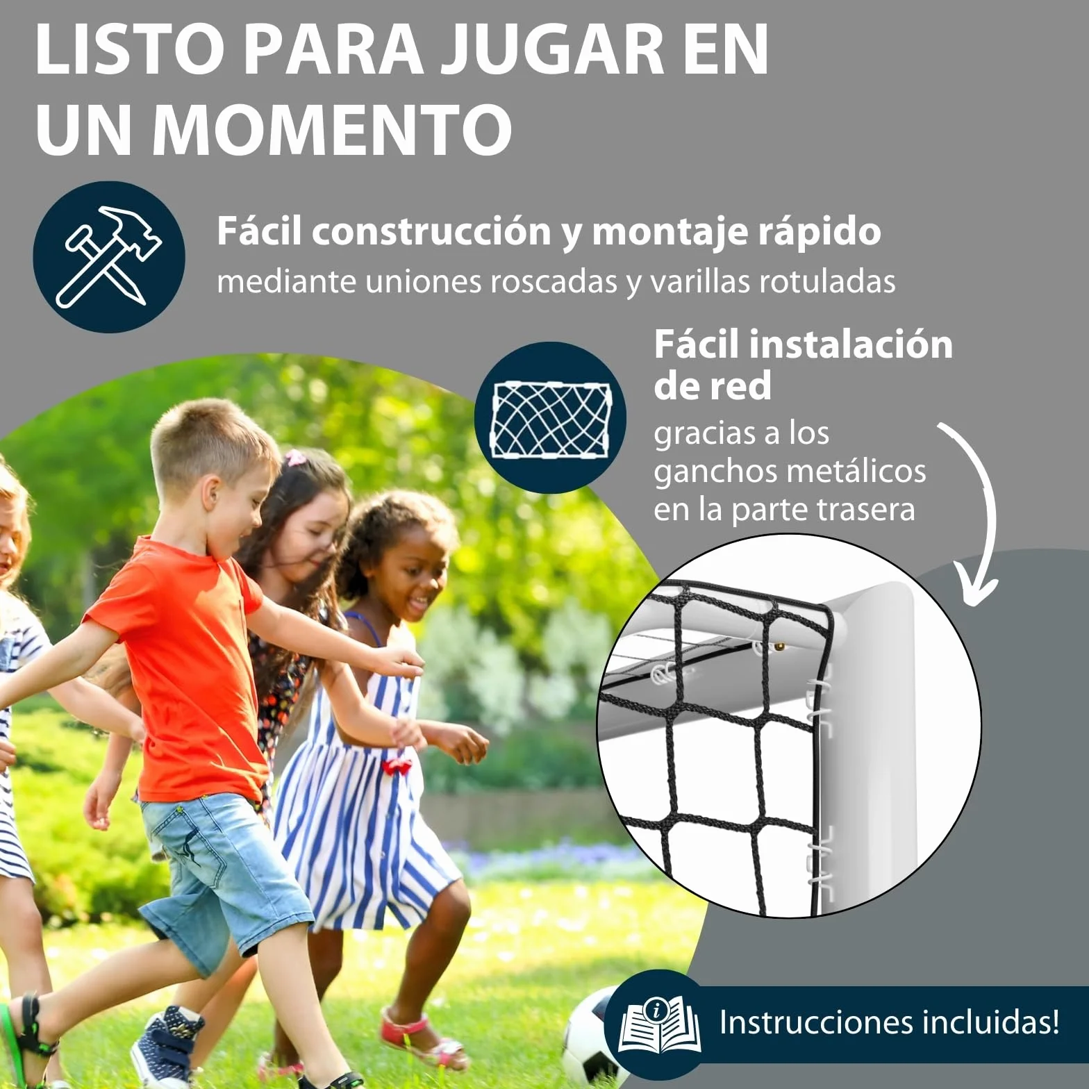 HUDORA Portería de Fútbol Avanzada 300 Blanco I para Niños/Jóvenes & Adultos I Ideal para Jardín I Impermeable & Estable para Entrenamiento de Fútbol con Red de Malla Fina