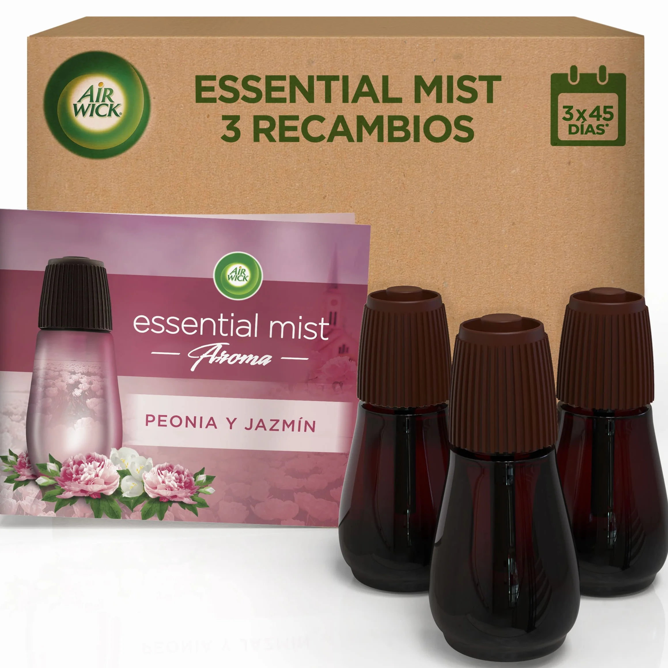 Air Wick Essential Mist Recambio Ambientador Difusor Aceites Esenciales Peonia Jazmín 3x20ml