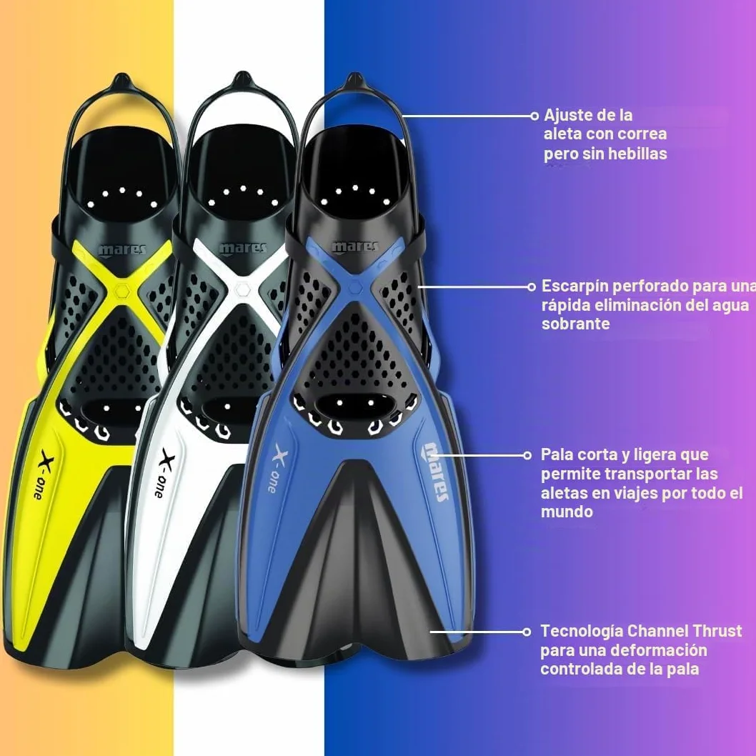 Mares X-One – Aletas de Buceo Cortas Ligeras con talón Abierto, Bolsillo Perforado, tecnología Channel Thrust, Ideales para Viajar y Snorkel Tropical
