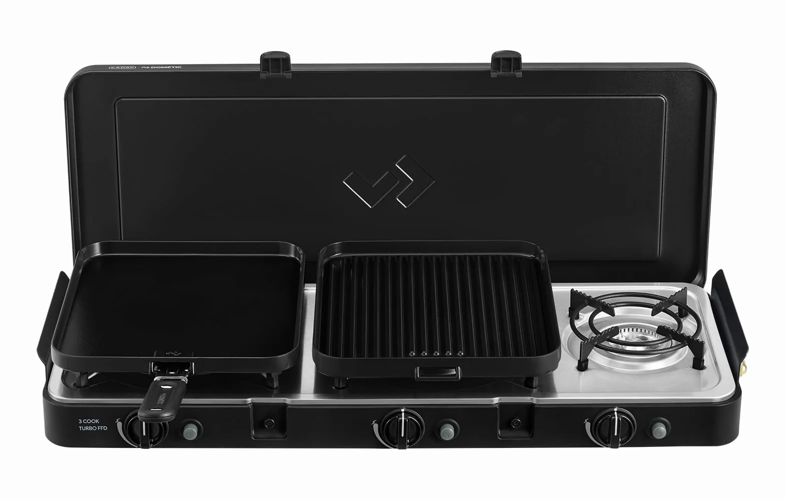 CADAC - 3 Cook Turbo FFD Deluxe - 50mBar - Barbacoas portátiles - Superficie de cocción de acero inoxidable - Incluye funda protectora - Camping - Barbacoa imprescindible
