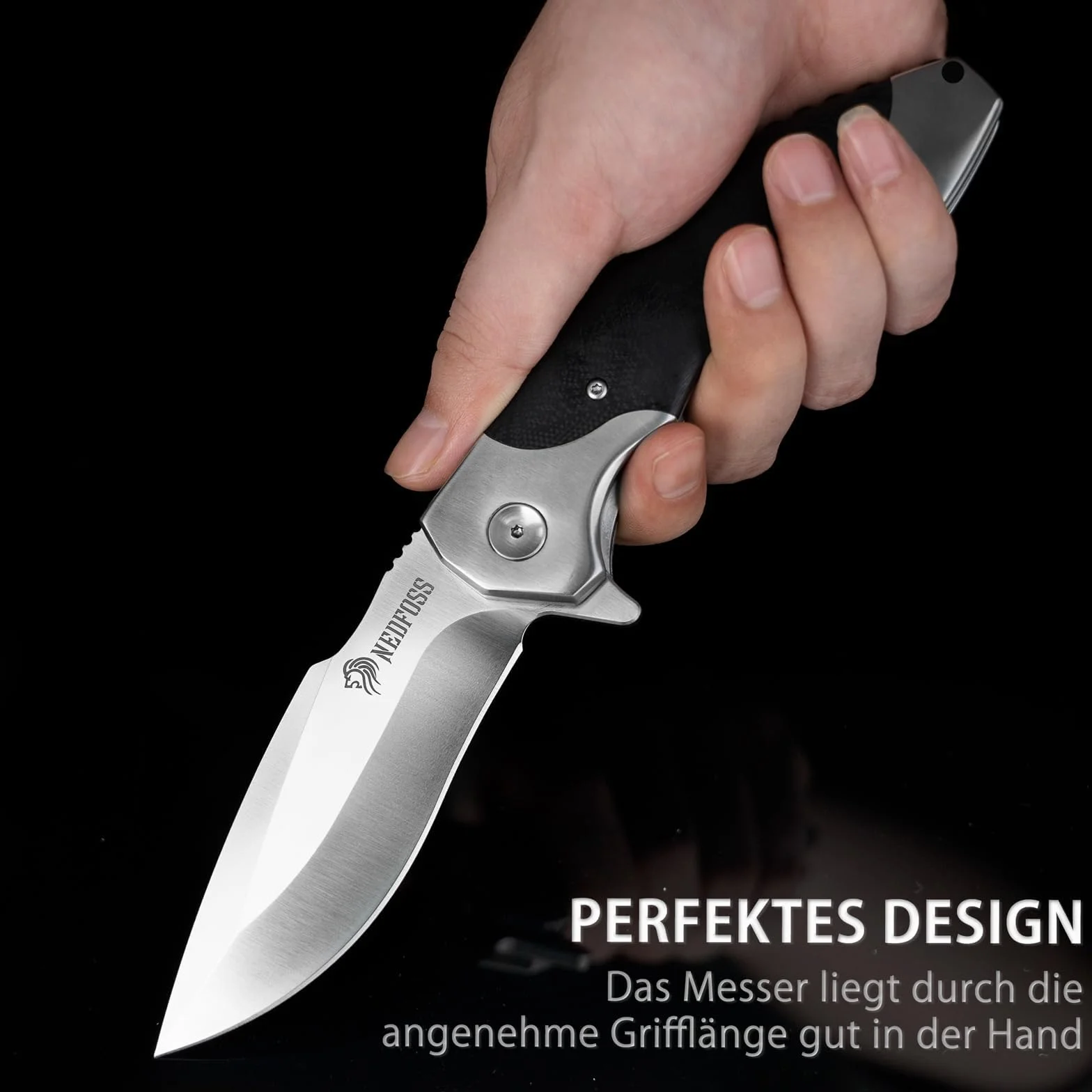NedFoss Afilada navaja plegable, navaja de bolsillo con clip, cierre de forro seguro, Cuchillo de una mano de acero d2, adecuada para camping, Adecuado para camping, senderismo
